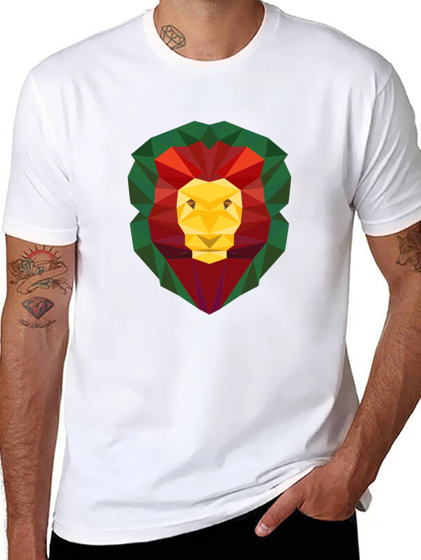 Black Geometric Lion Head Graphic Print Black T-Shirt view 8