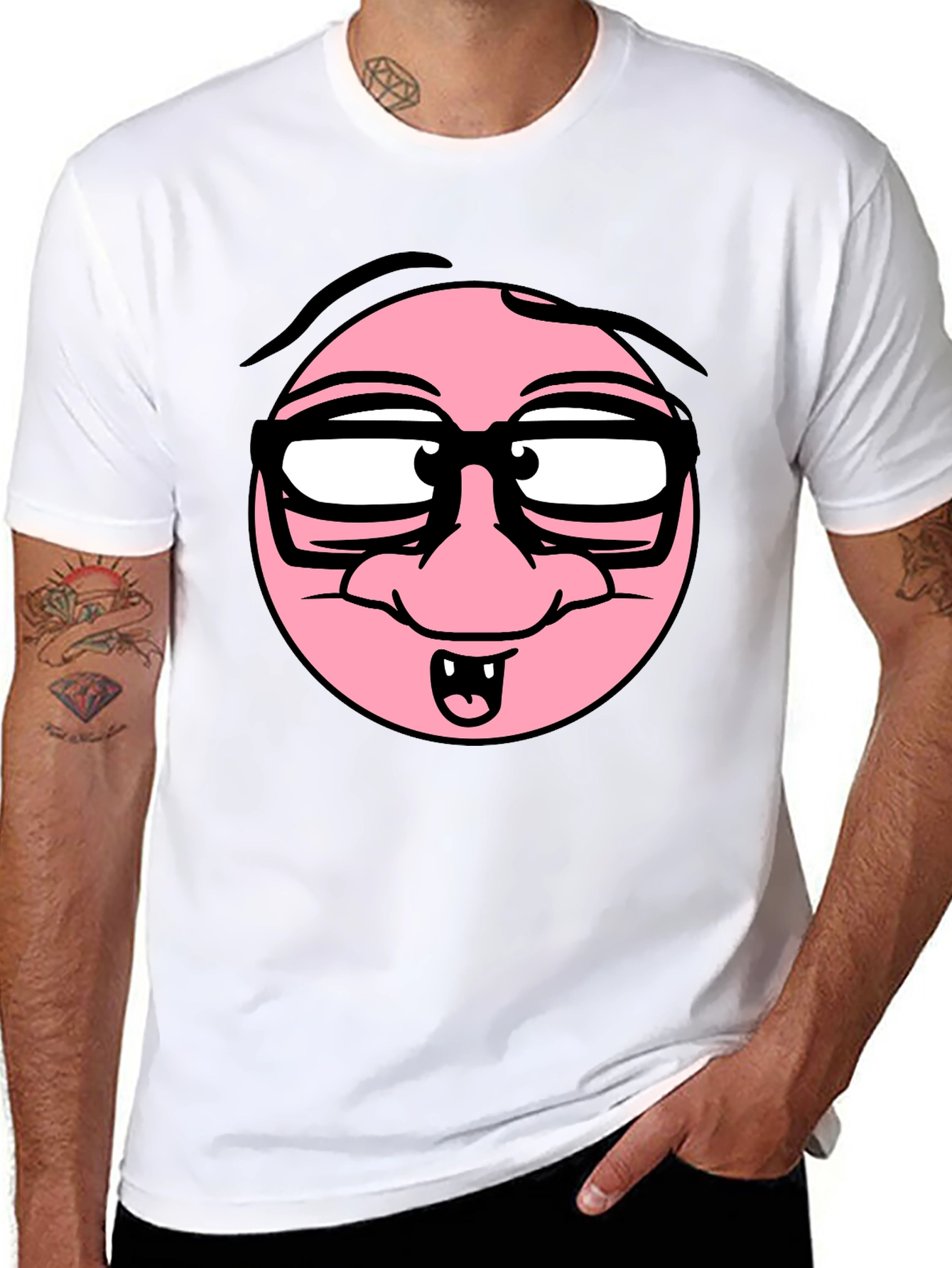 Black Funny Cartoon Face Black T-Shirt view 8