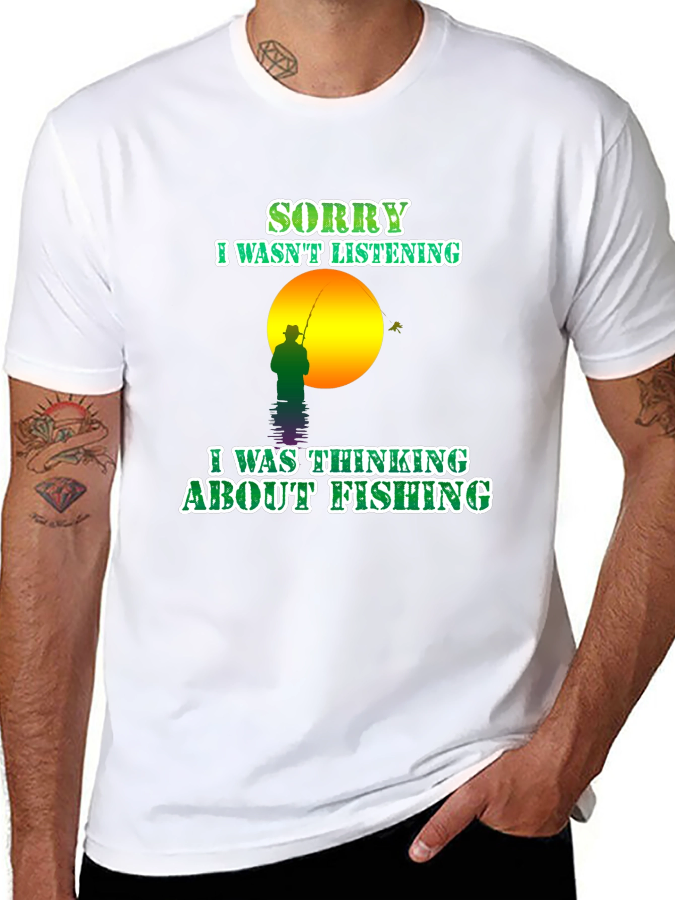 Black Fishing T-Shirt: Sorry, Thinking About Fishing view 8