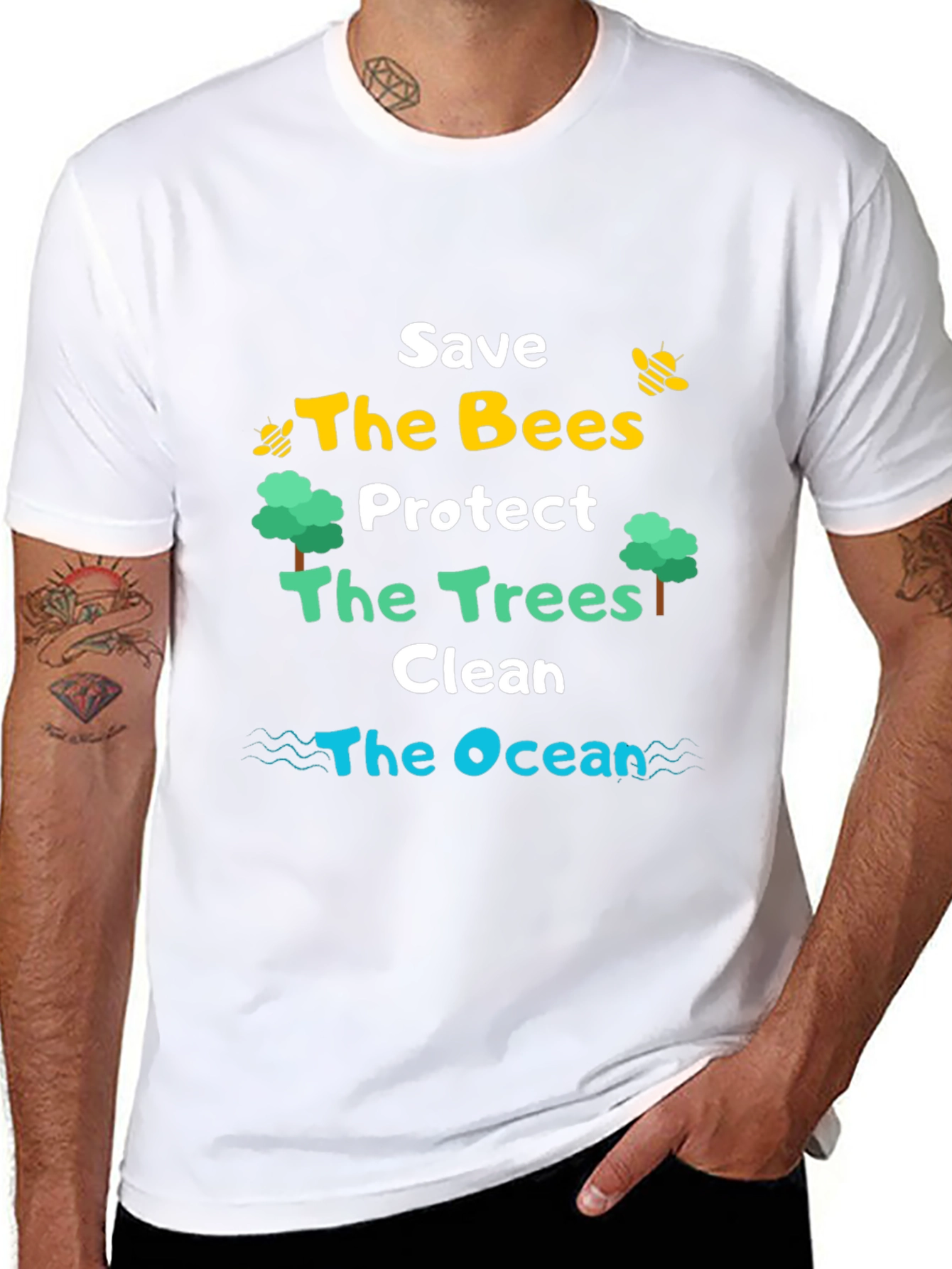 Black Save the Bees, Trees, Ocean T-Shirt view 8