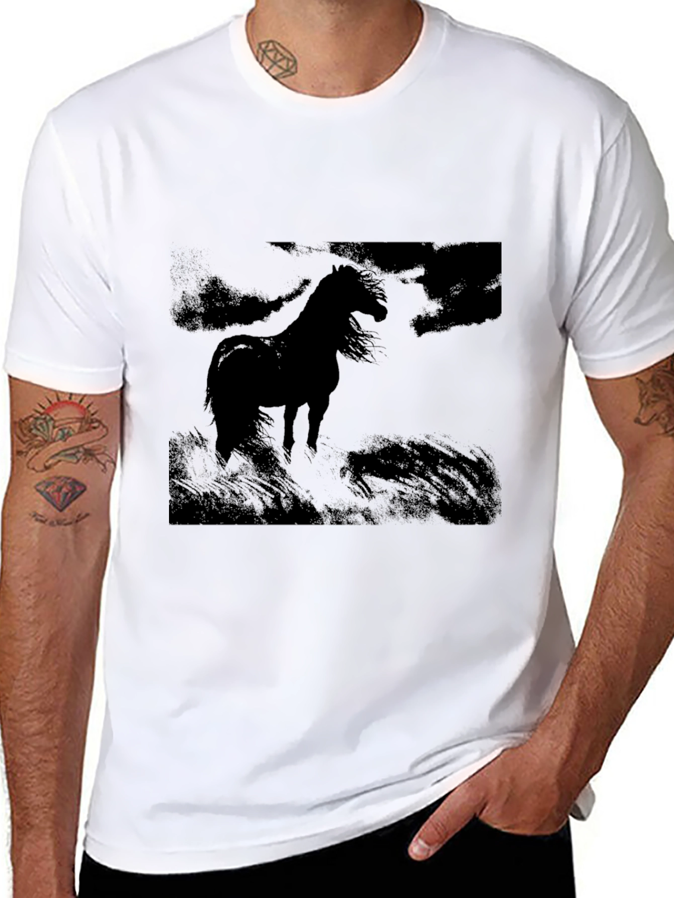 Black Black Horse Graphic Tee - Men's Stylish Casual Top view 8