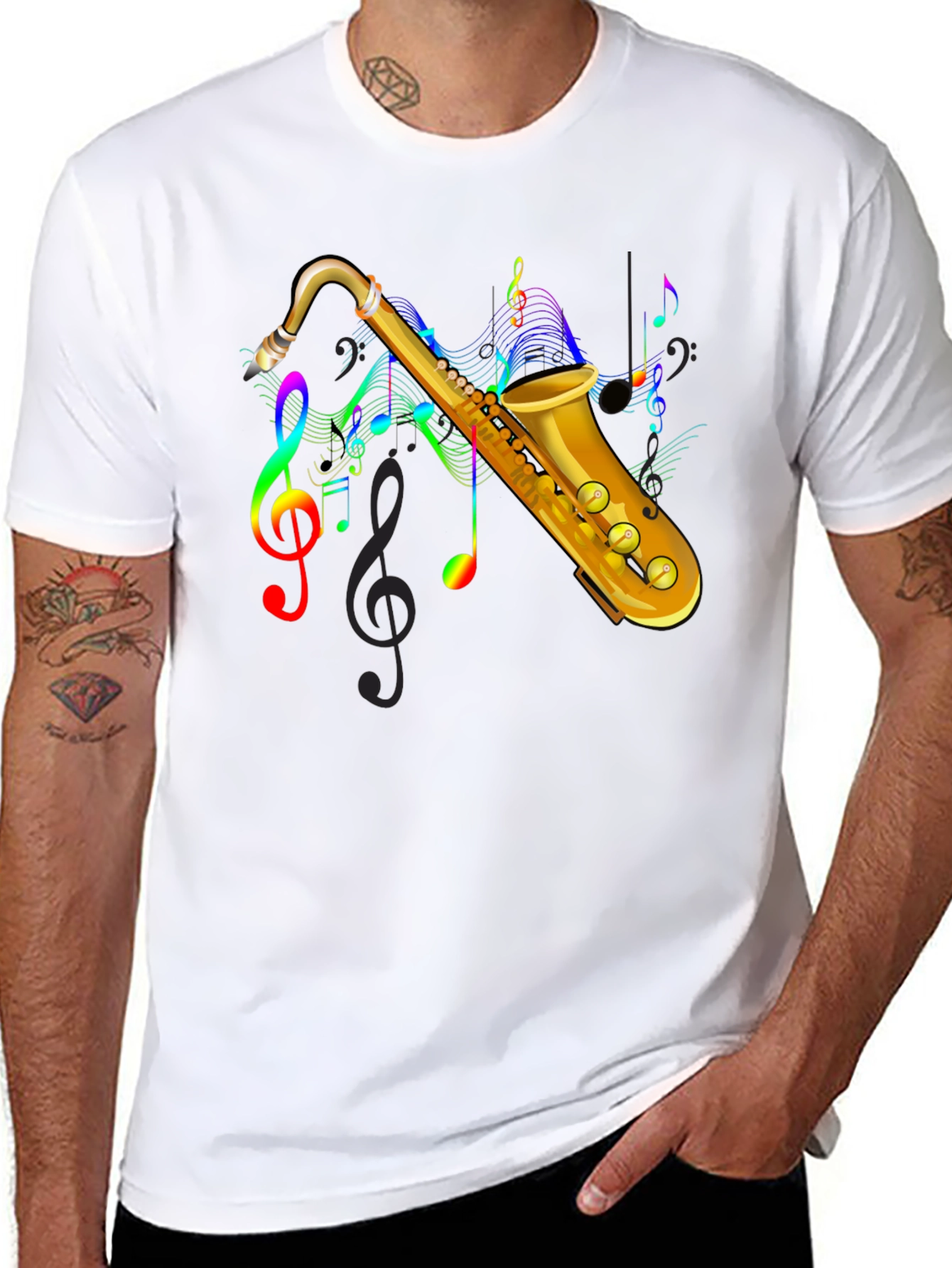 Black Saxophone Music Note Graphic Tee - Black view 8