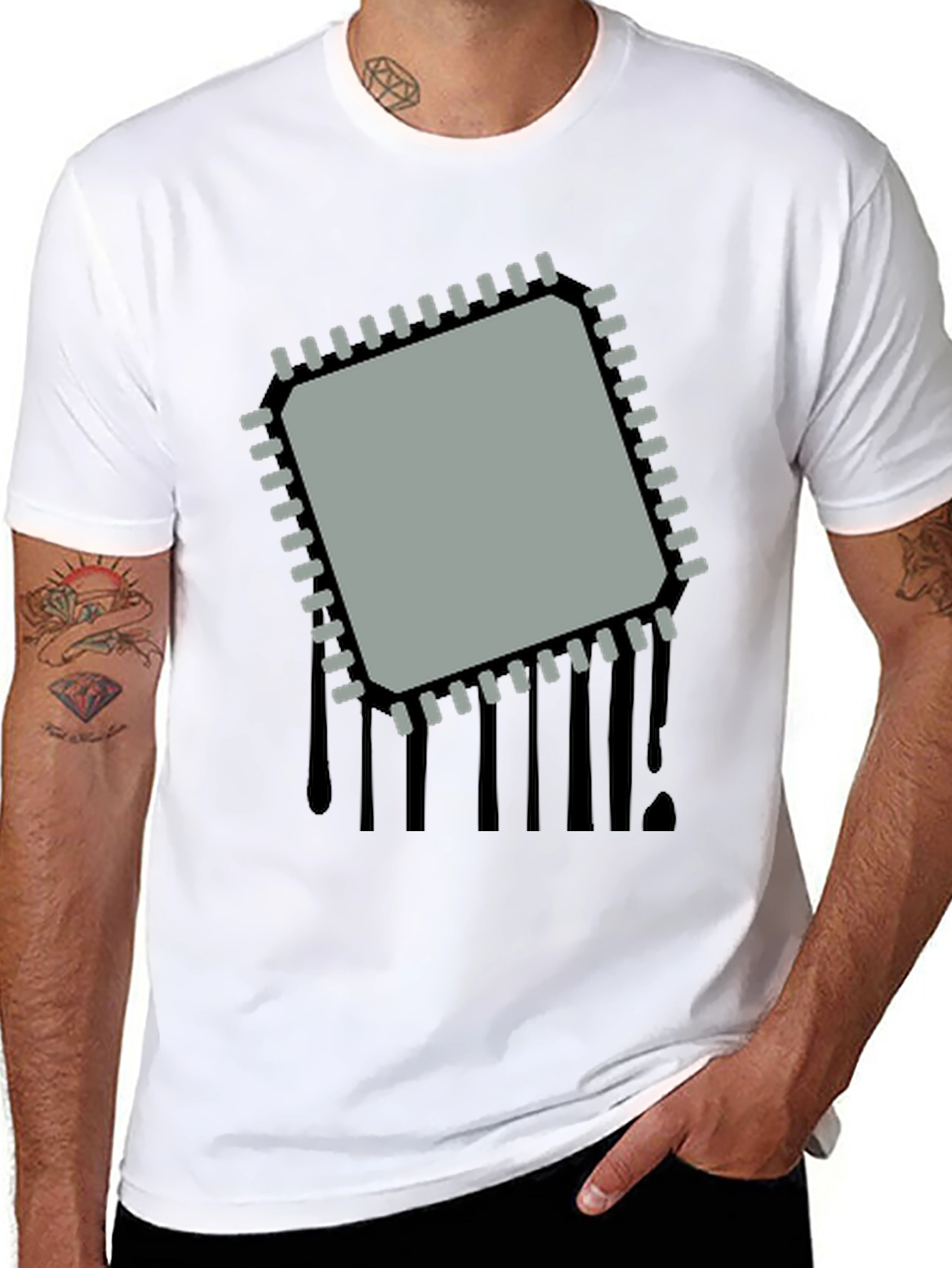 Black Tech Chip Graphic T-Shirt - Modern Geek Style view 8