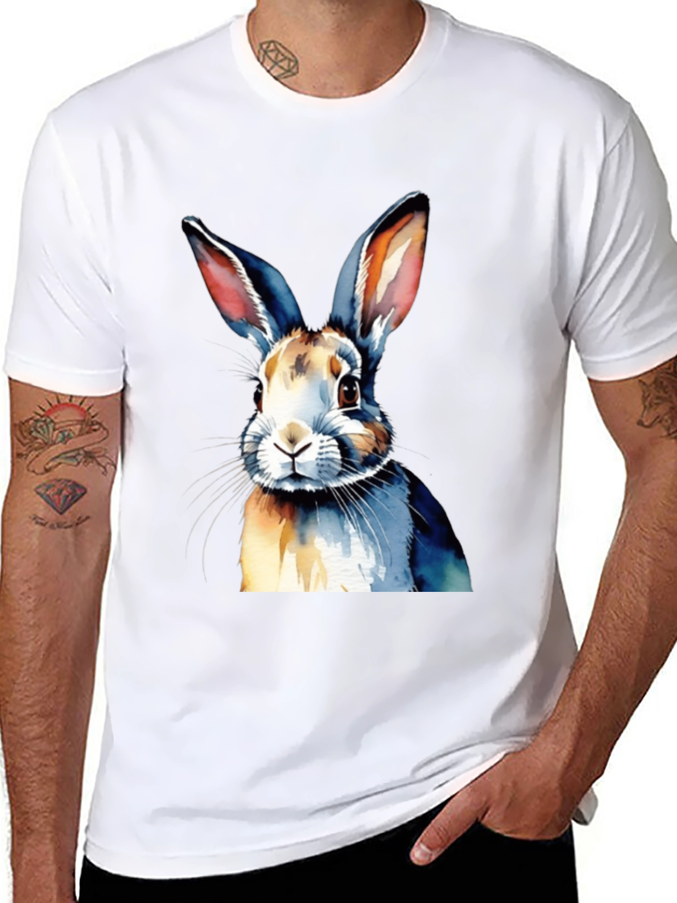 Black Watercolor Rabbit Graphic Tee view 8