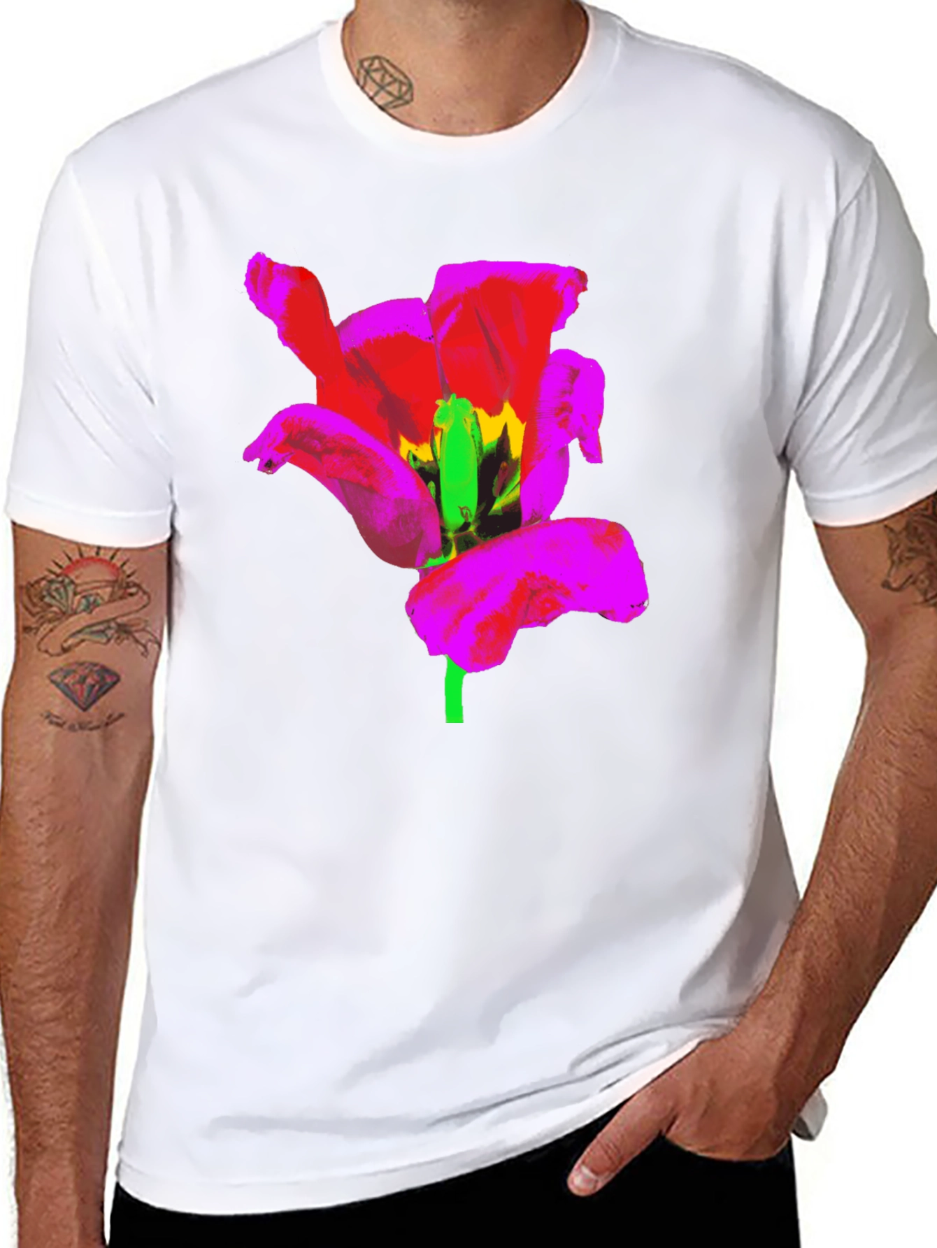 Black Bold Flower Graphic Black T-Shirt view 8