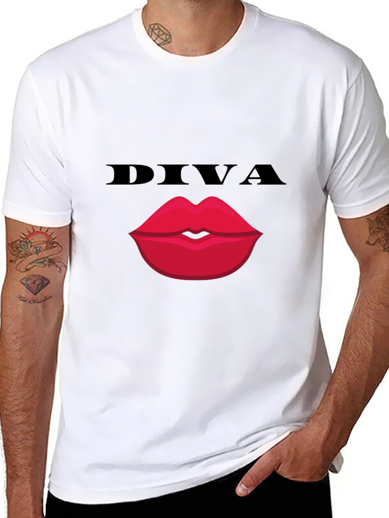 Black Diva Lips Graphic Tee - Bold Black Cotton T-Shirt view 8