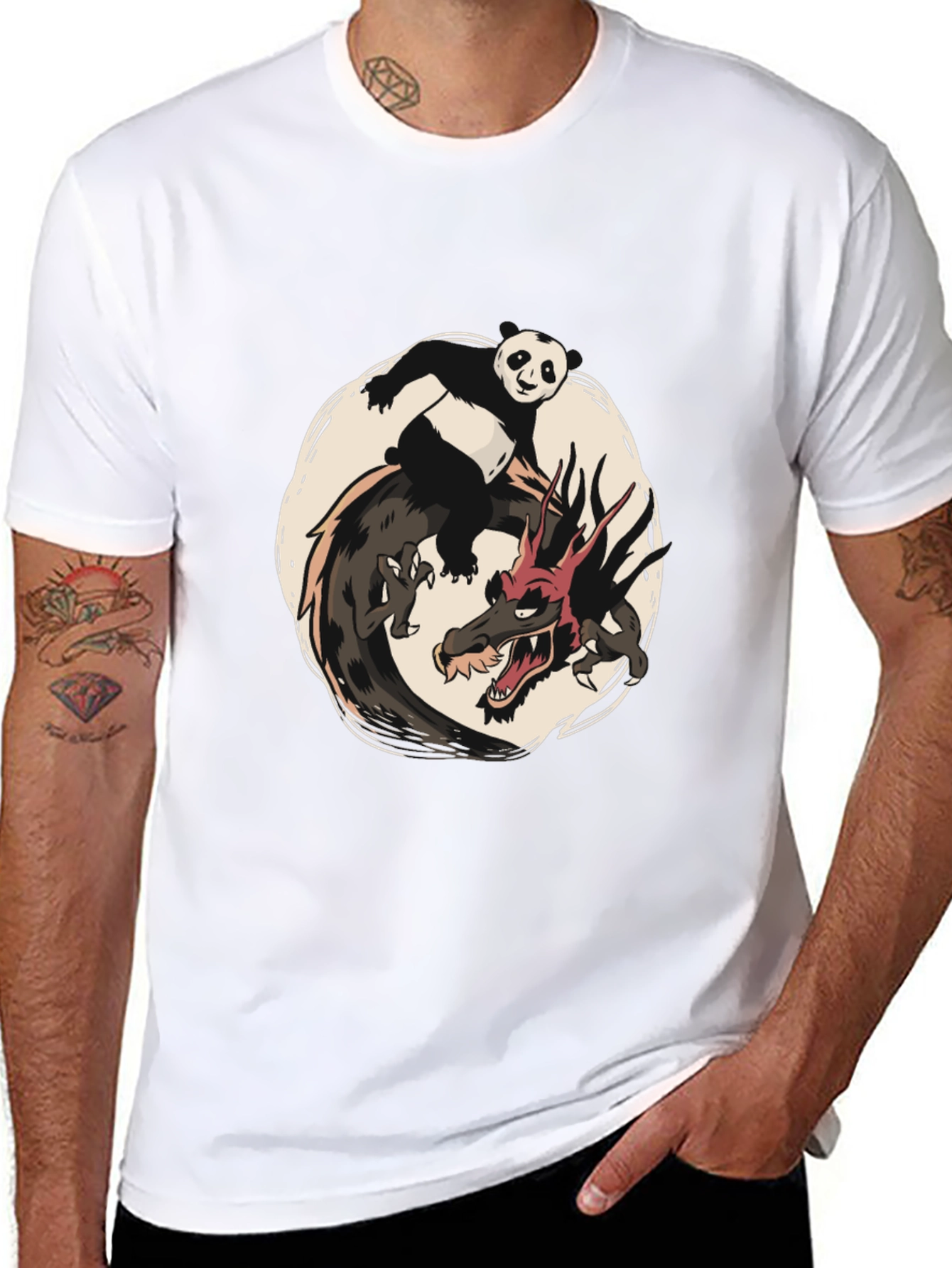 Black Panda and Dragon Graphic Tee - Unique Design view 8