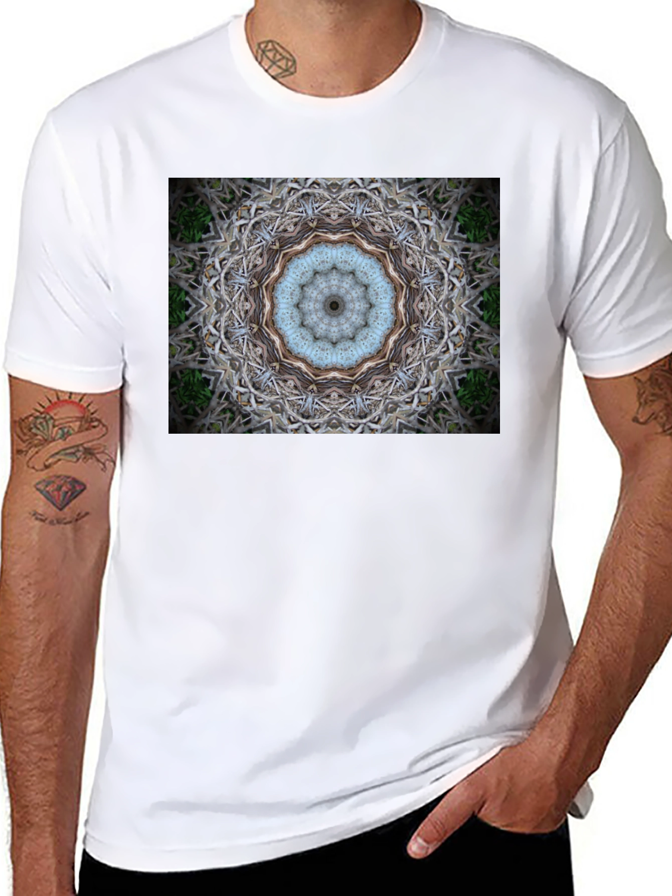 Black Abstract Mandala Print Black T-Shirt view 8