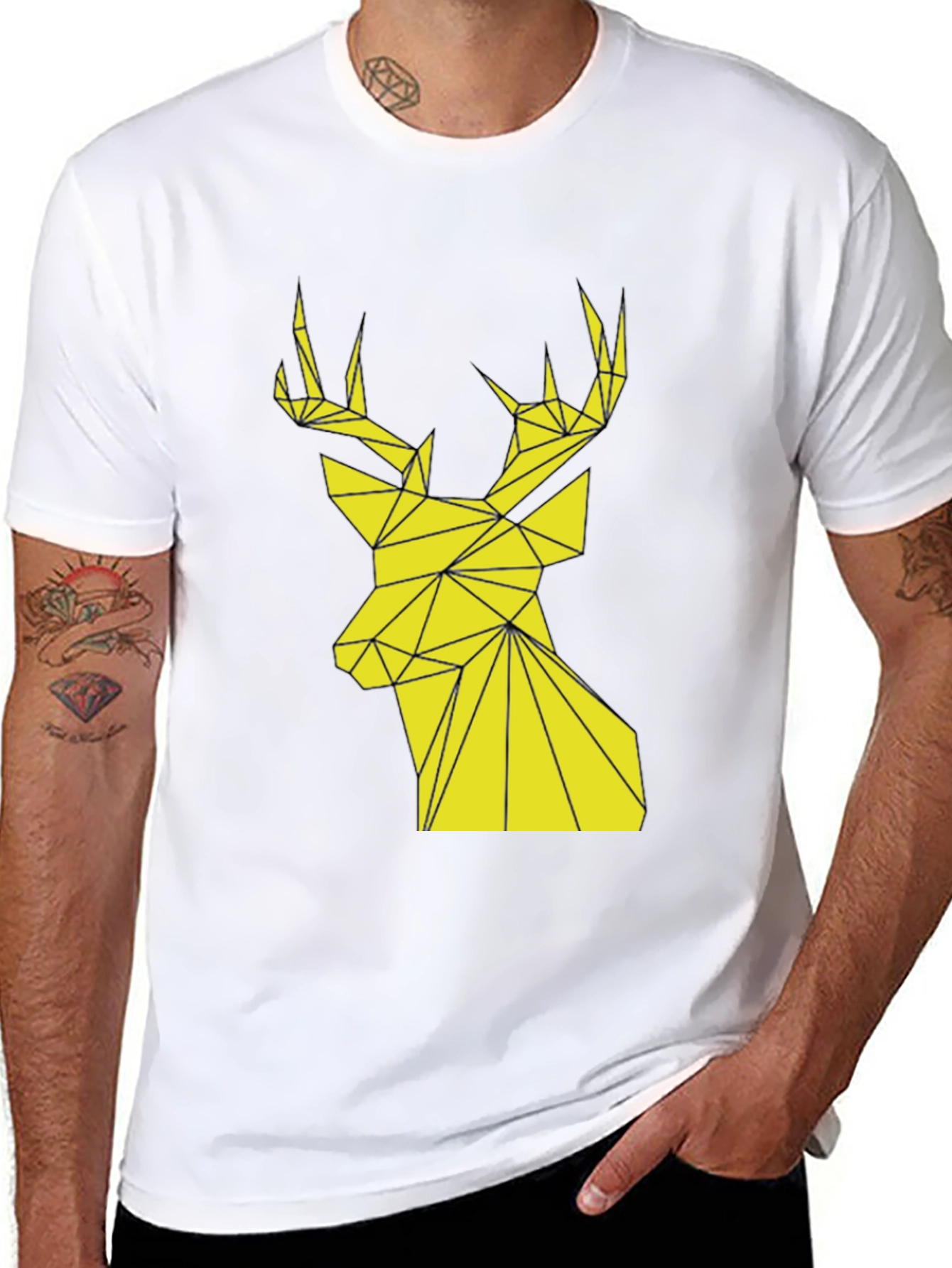 Black Geometric Deer Graphic Tee - Modern Style view 8