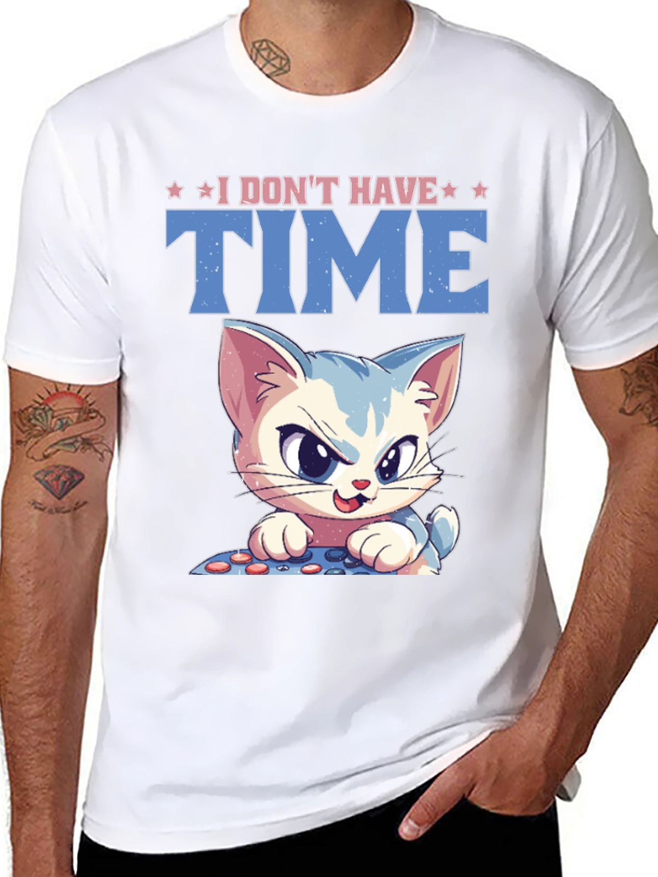 Black I Don't Have Time Cat Gamer Black T-Shirt view 8