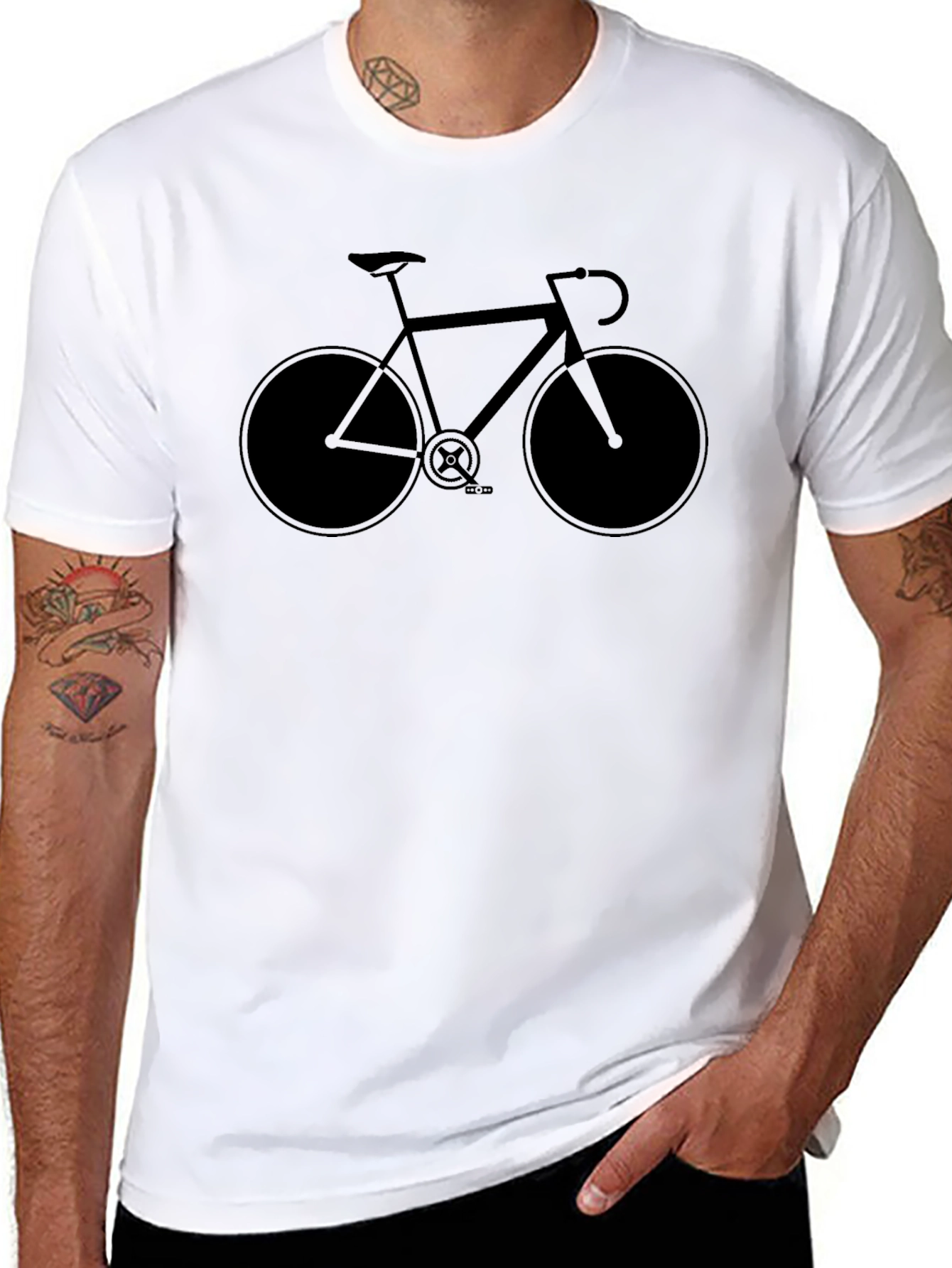 Black Men's Black Bicycle Graphic T-Shirt view 8