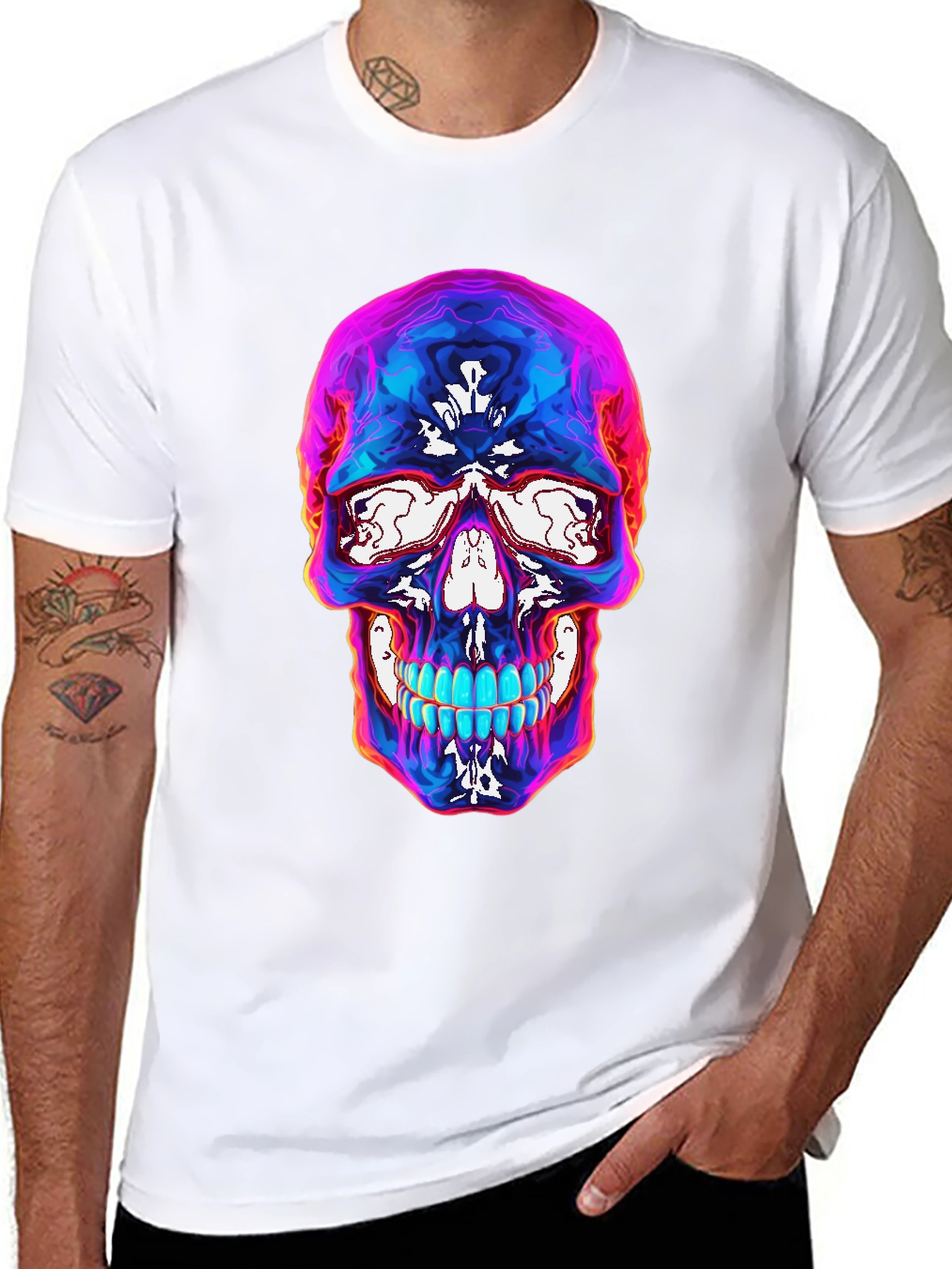 Black Psychedelic Skull Graphic T-Shirt - Black view 8