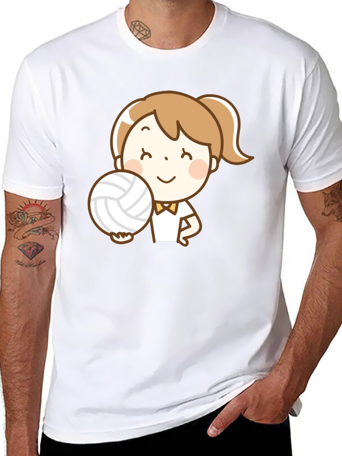 Volleyball Girl Cartoon Graphic T-Shirt - 8