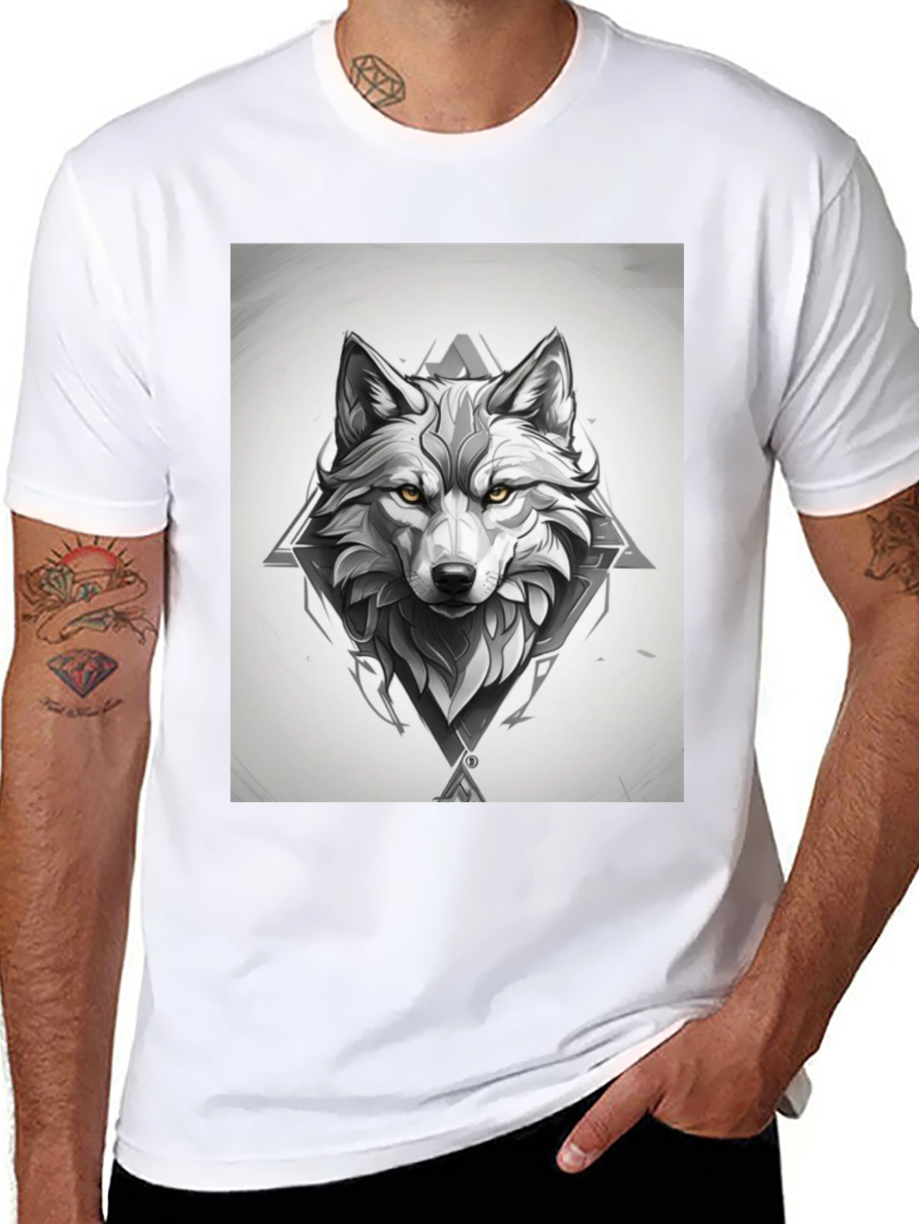 Black Wolf Graphic Print Black T-Shirt view 8