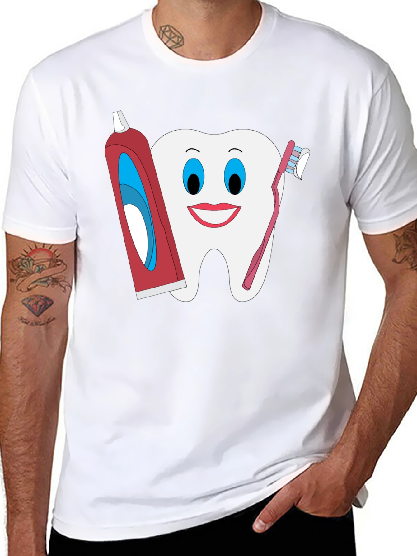 Black Funny Tooth T-Shirt: Dental Hygiene Cartoon Tee view 8