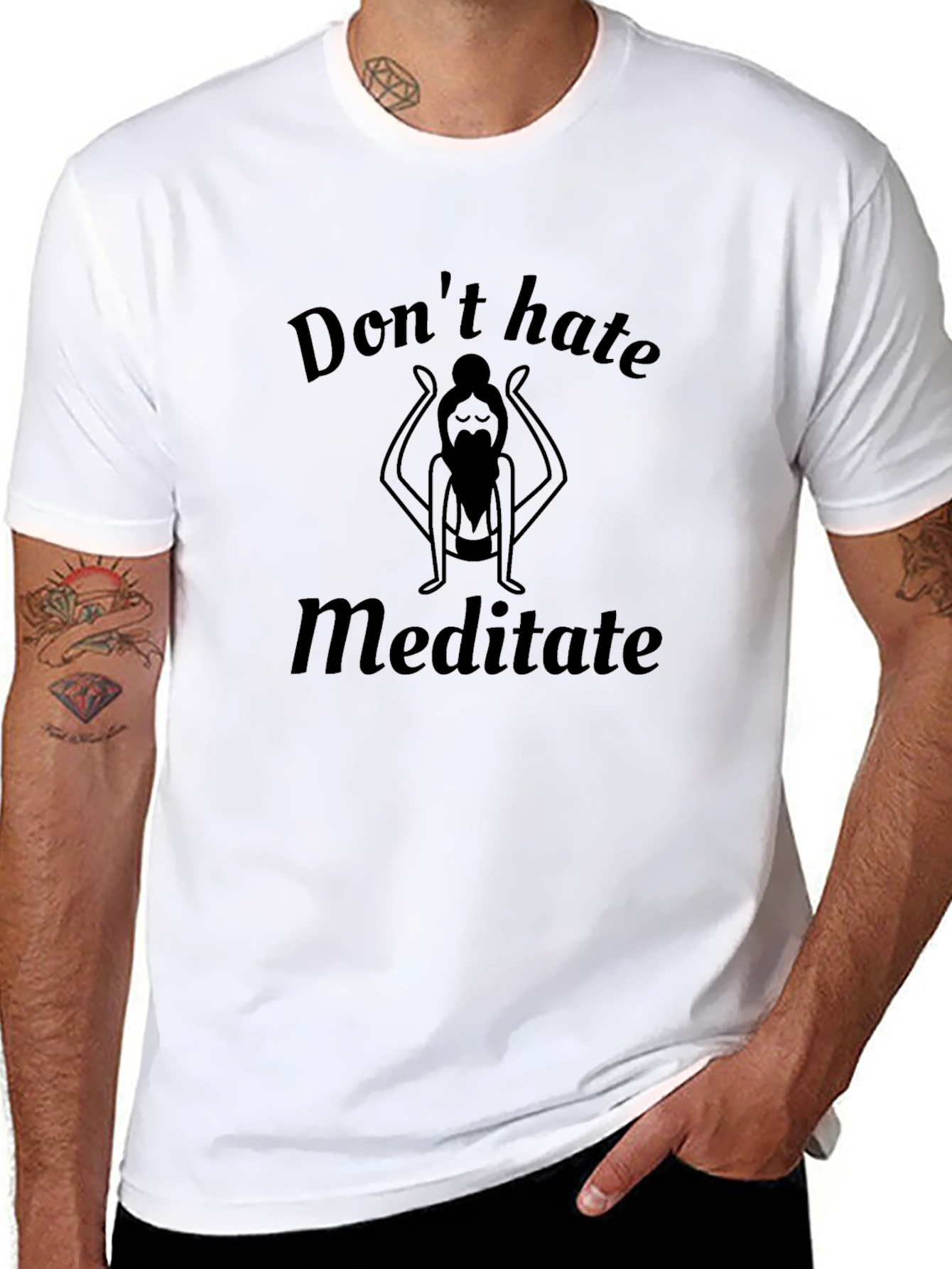 Black Don't Hate Meditate Men's Black T-Shirt view 8