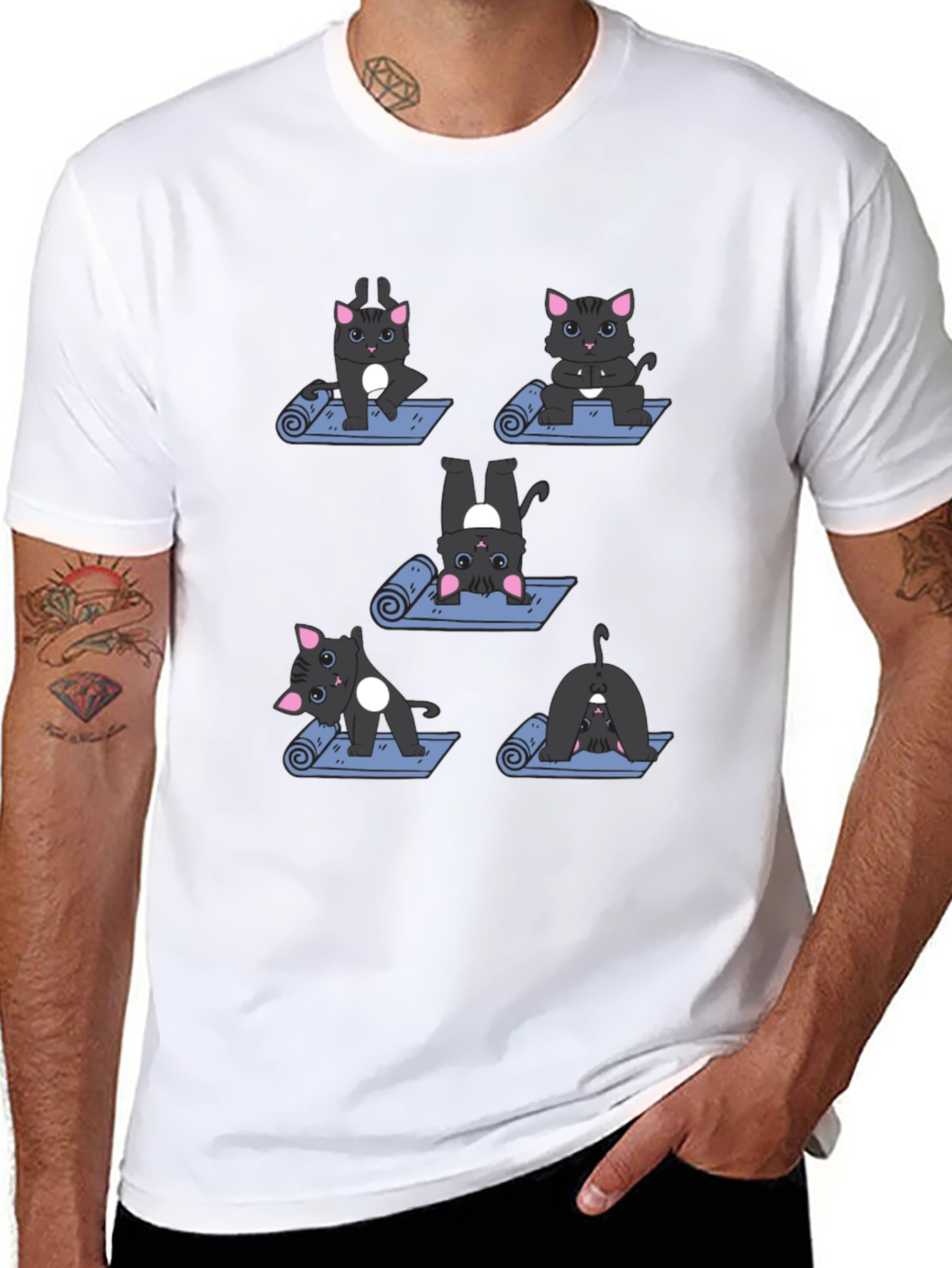 Black Yoga Cat T-Shirt - Funny Cartoon Tee view 8