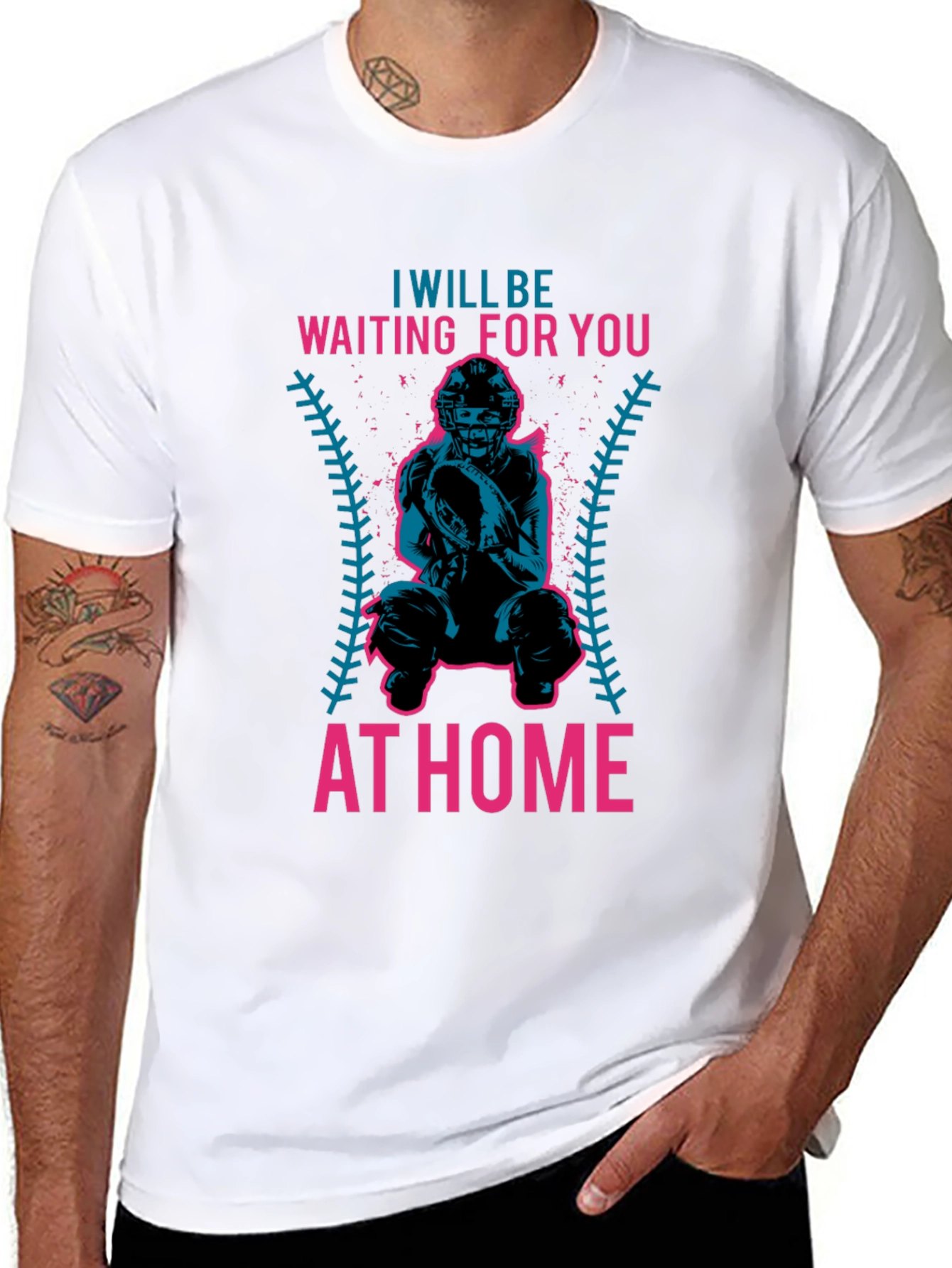 Black Waiting For You At Home Baseball T-Shirt view 8