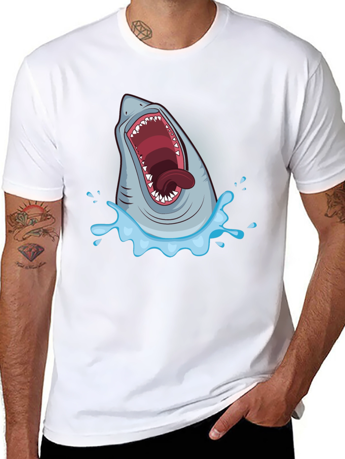 Black Shark Attack Graphic Tee - Men's Black T-Shirt view 8