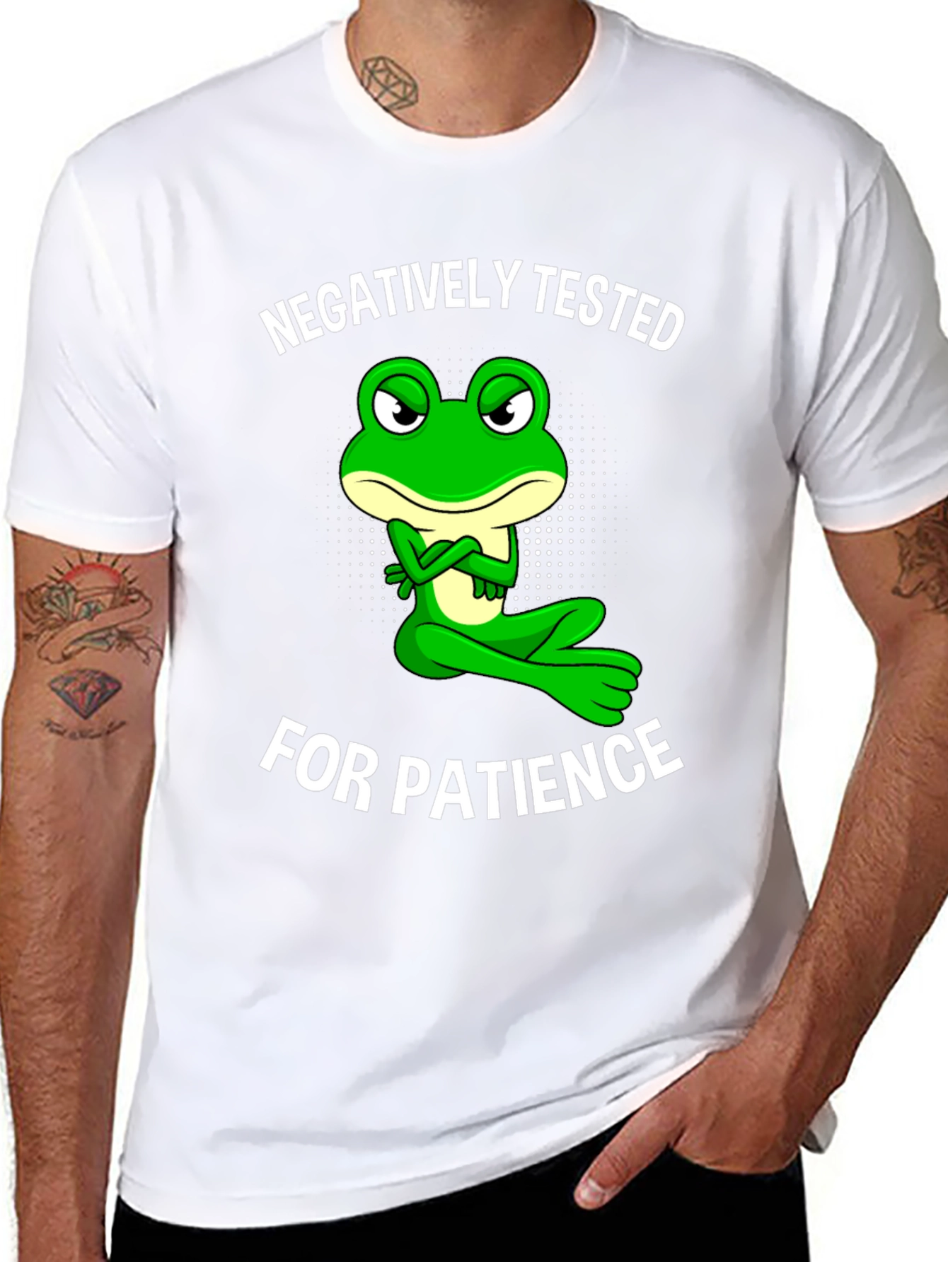 Black Negatively Tested for Patience Frog Graphic Tee view 8