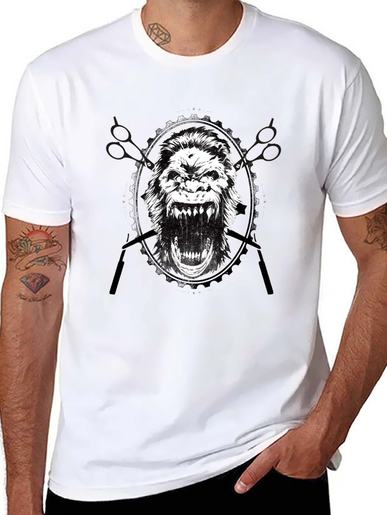 Black Gorilla Barber Graphic Tee - Black Cotton T-Shirt view 8