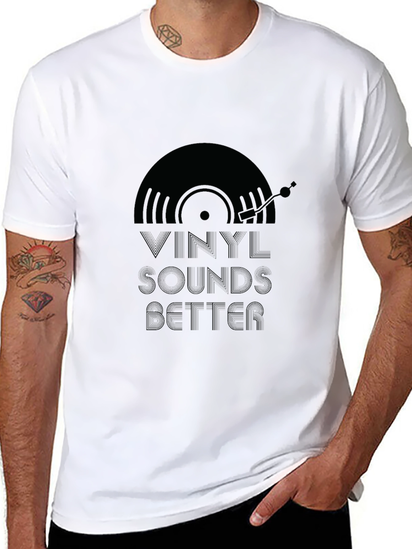 Black Vinyl Sounds Better Black Graphic Tee view 8