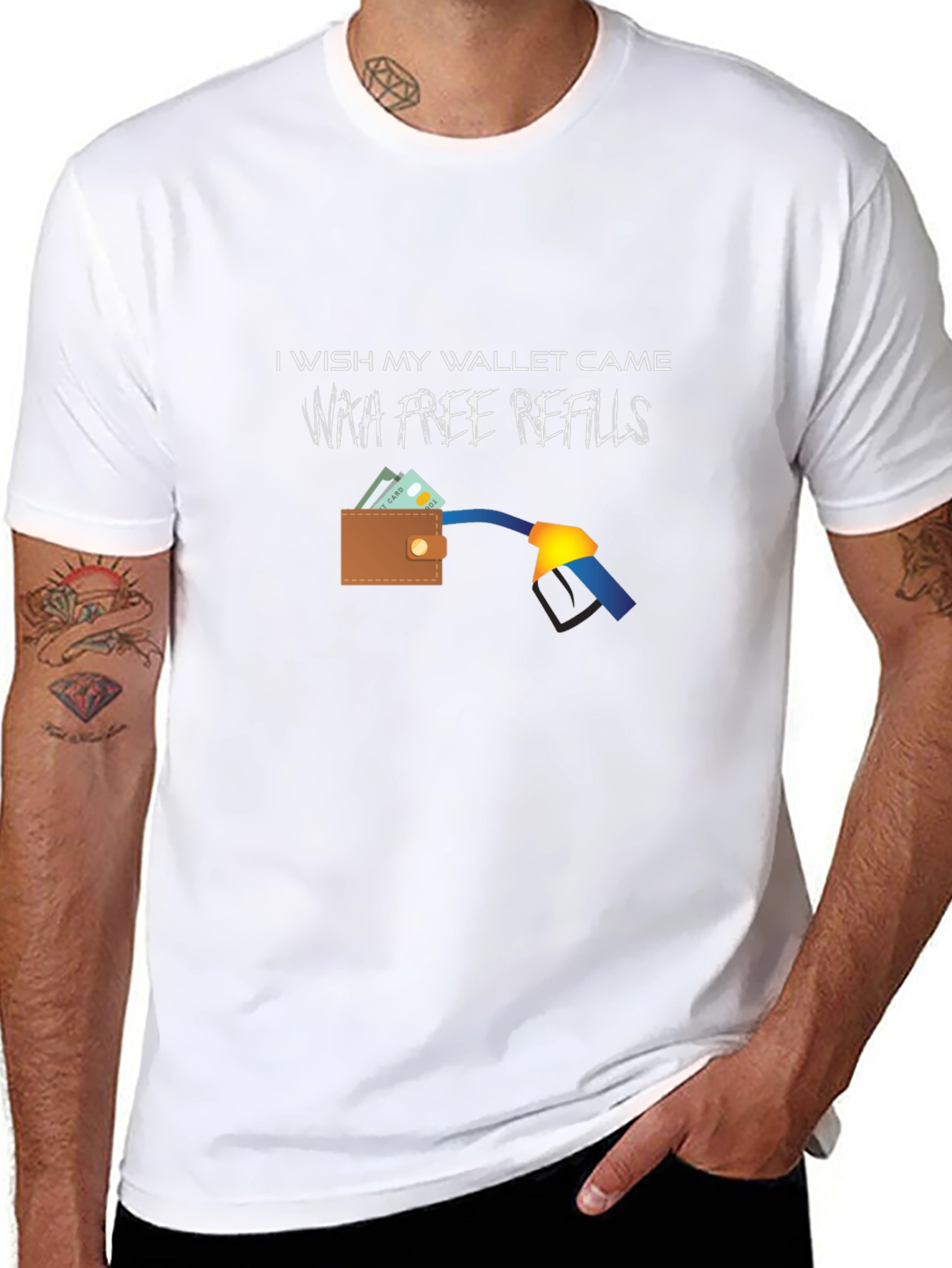 Black Funny "Free Refills" Graphic T-Shirt view 8