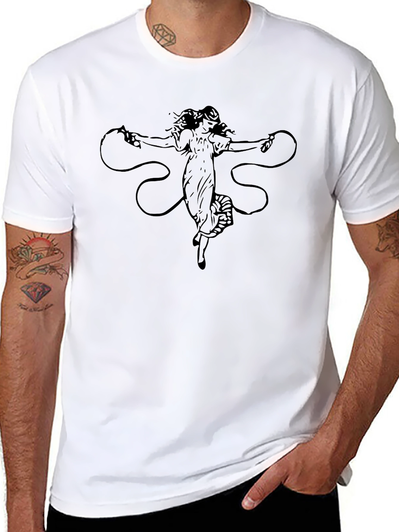 Art Nouveau Woman Graphic Tee - Black Cotton - 8