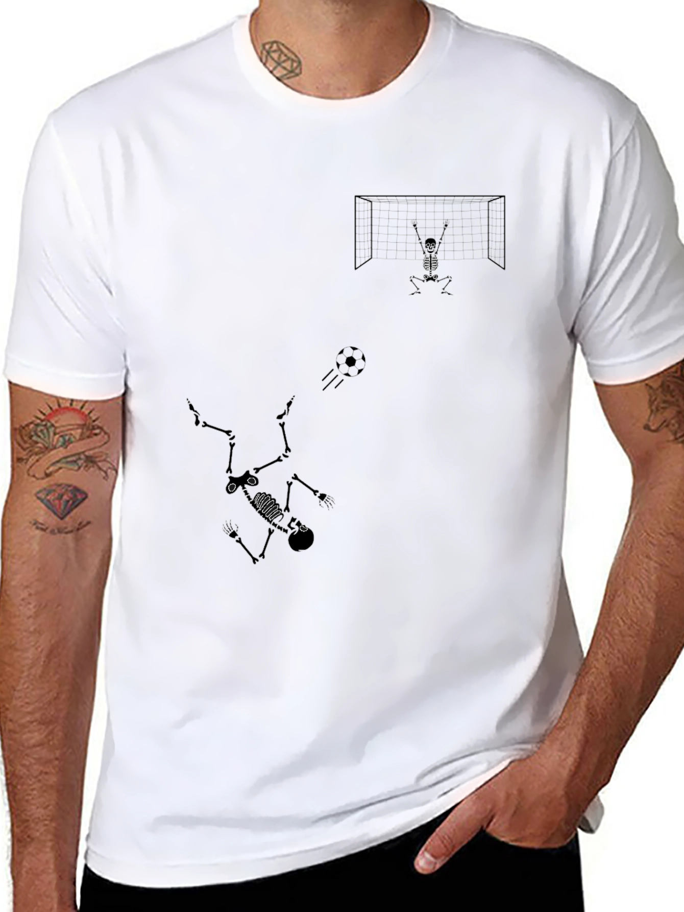 Black Skeleton Soccer Graphic Tee - Black Cotton Shirt view 8