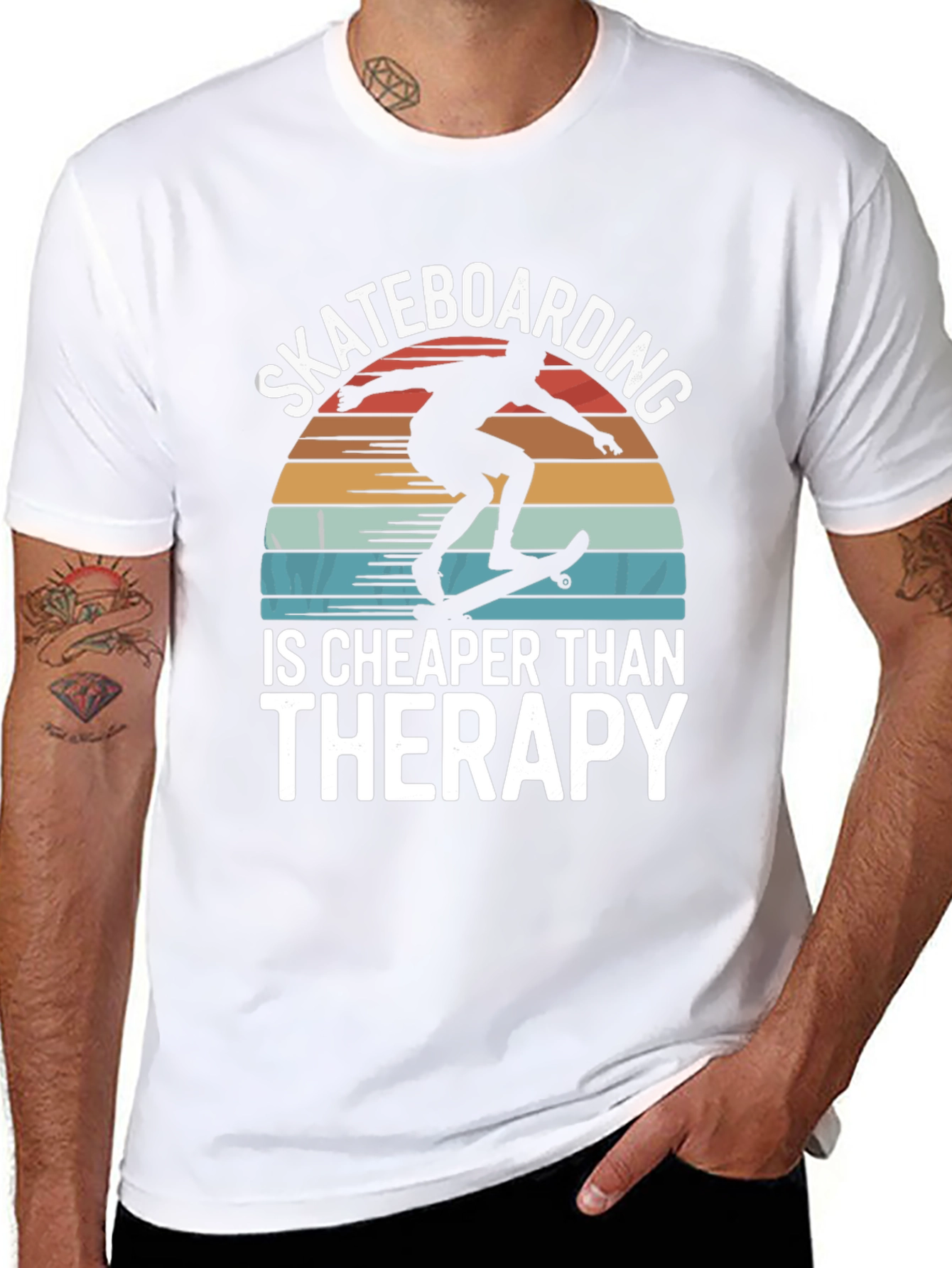 Black Skateboarding is Cheaper Than Therapy Graphic Tee view 8