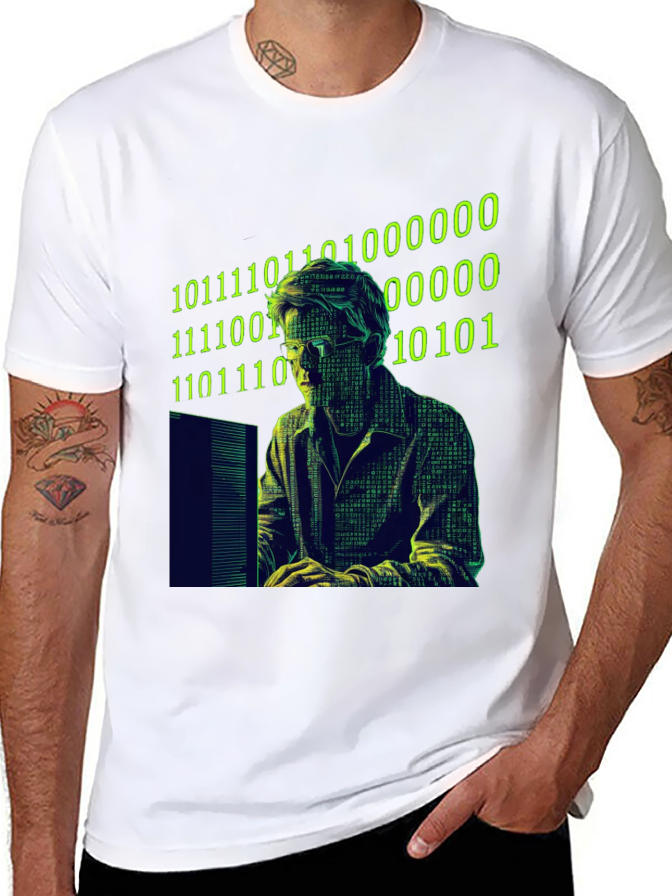 Black Hacker Code Graphic T-Shirt - Black Novelty Tee view 8