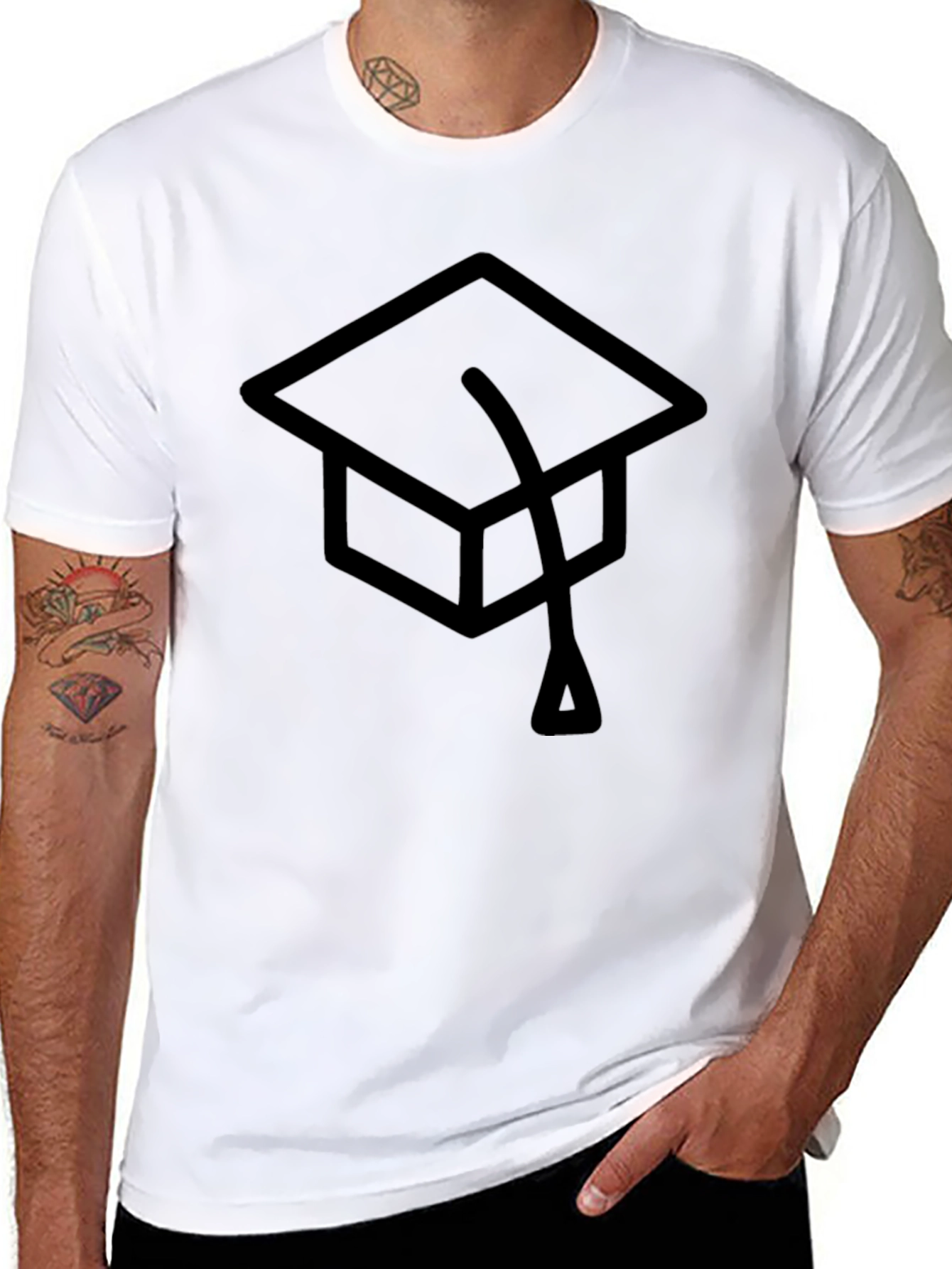 Black Graduation Cap Graphic Tee - Classic Black T-Shirt view 8