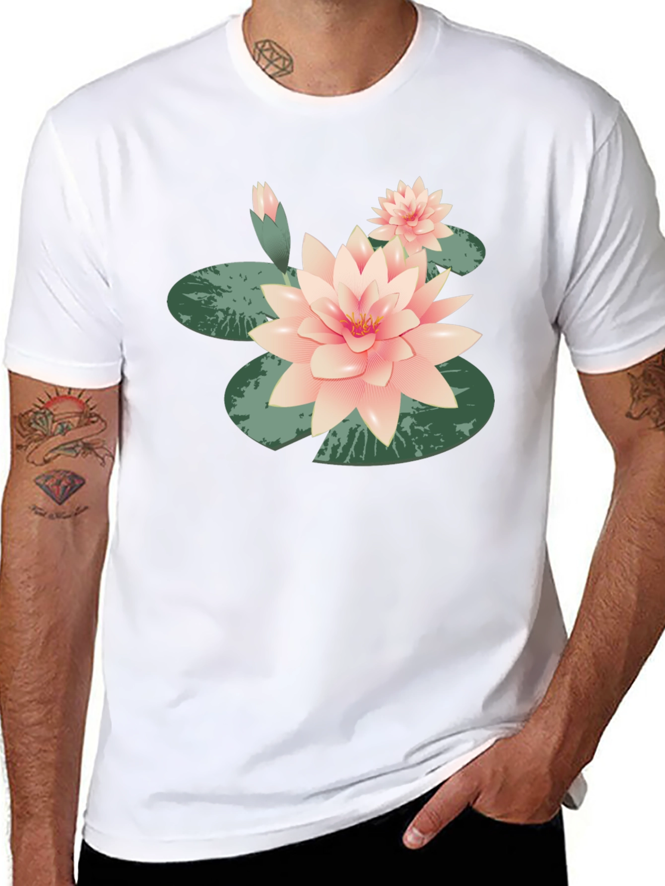 Black Lotus Flower Graphic Tee - Black Cotton Casual view 8