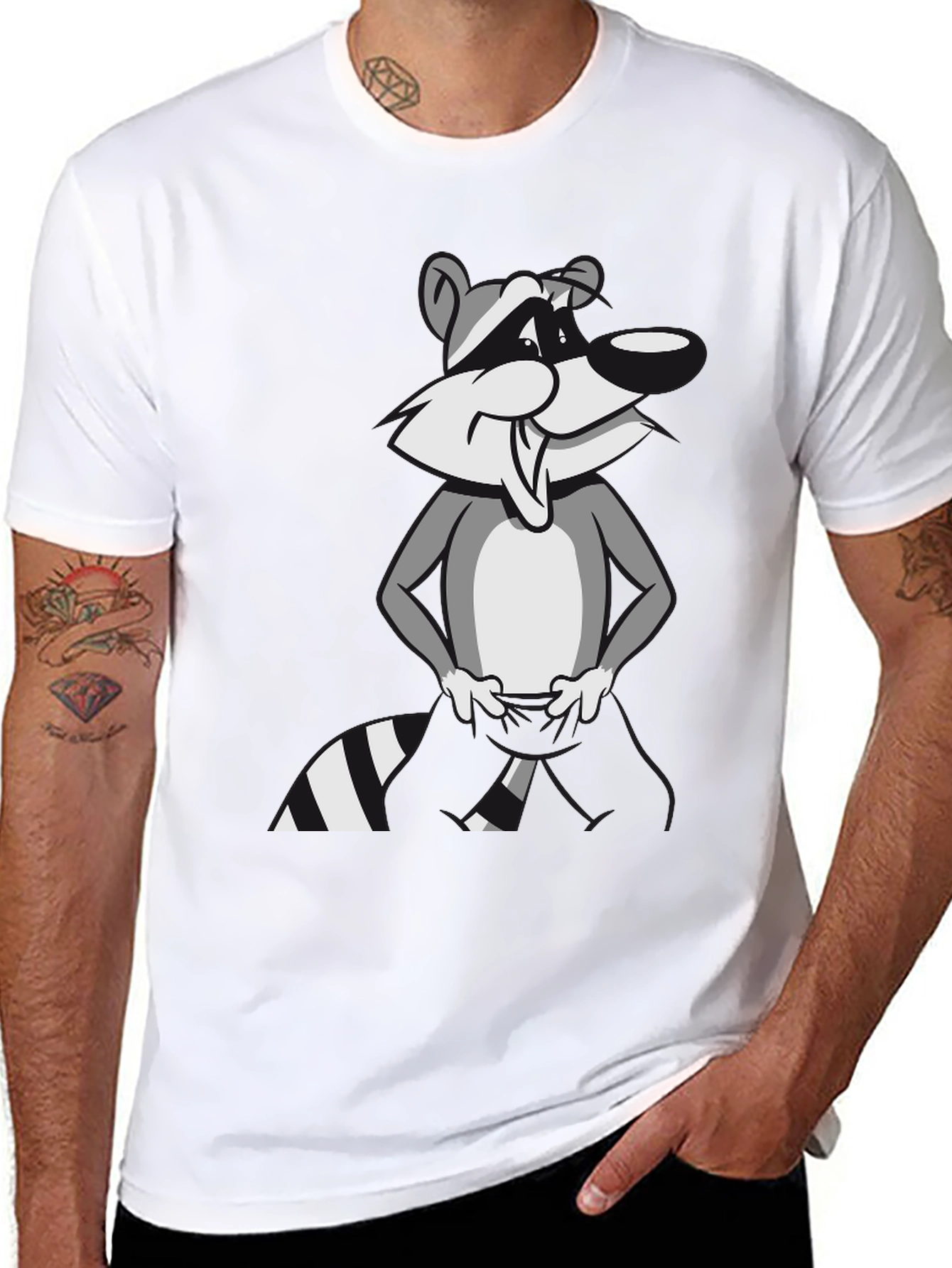 Black Cartoon Raccoon Graphic T-Shirt - Stylish Black Tee view 8