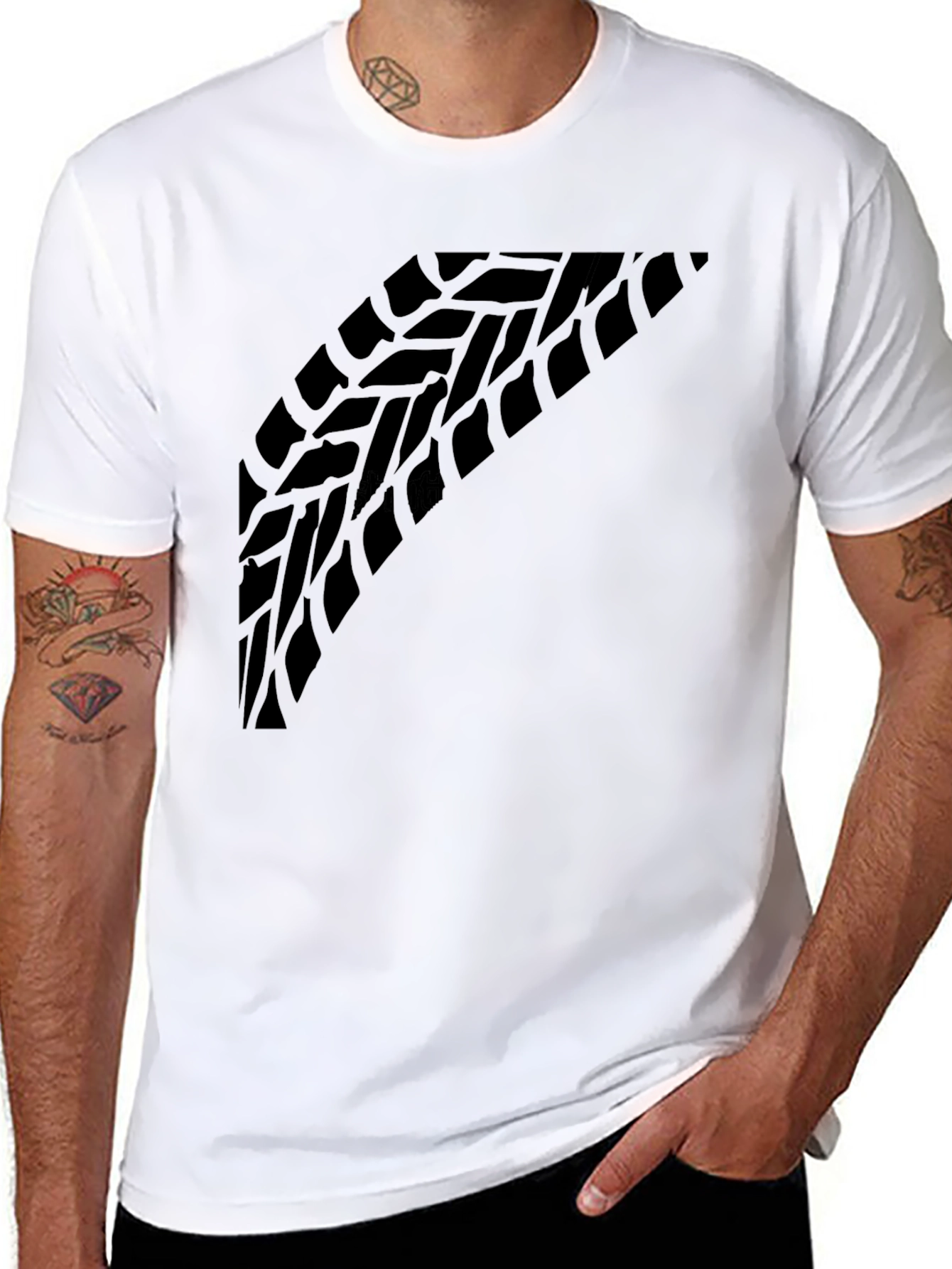 Black Tire Tread Graphic Tee - Black Crew Neck view 8