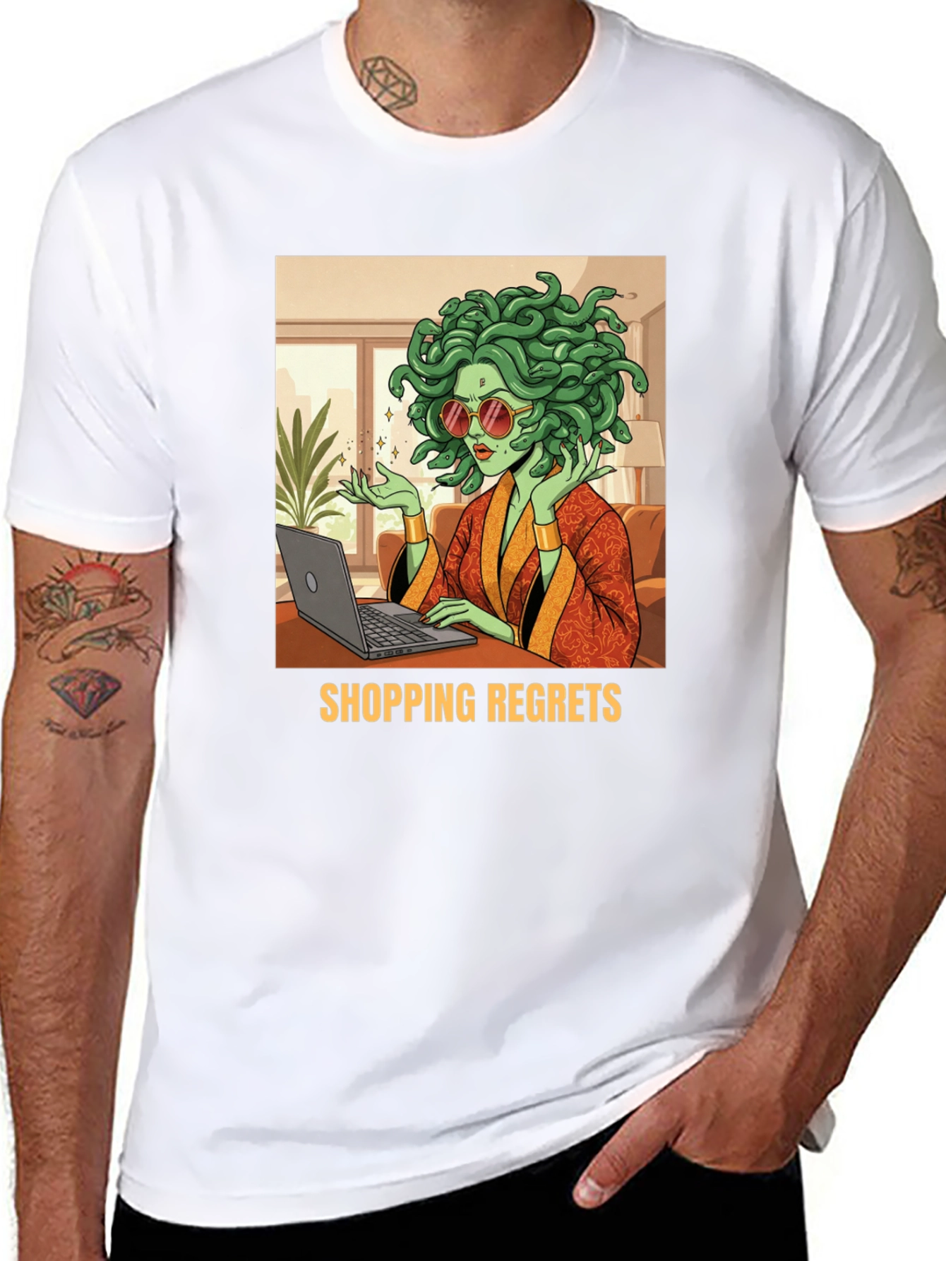 Black Shopping Regrets Graphic Tee - Medusa Online Shopping Humor view 8