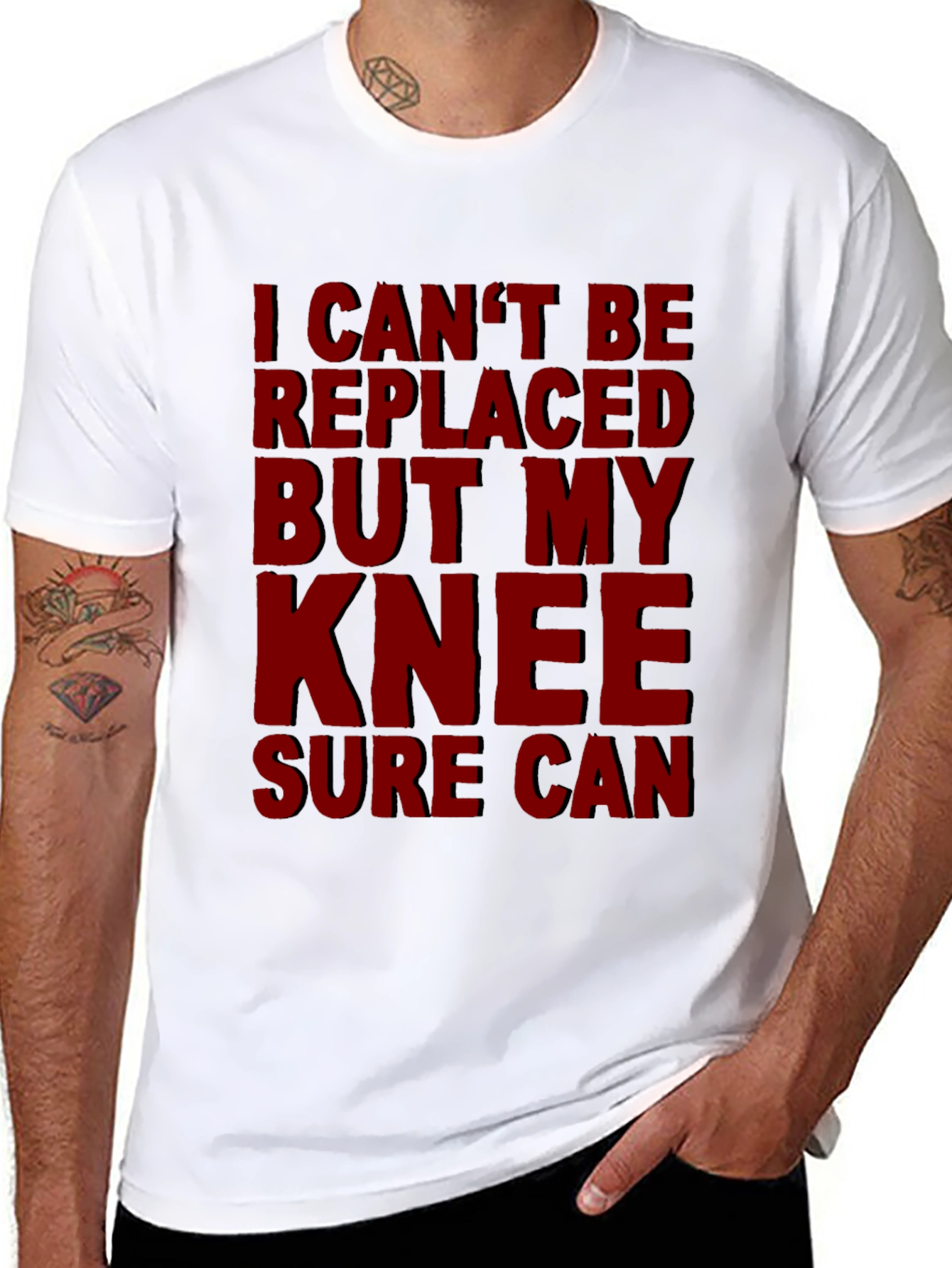 Black Funny Knee Replacement T-Shirt - I Can't Be Replaced view 8