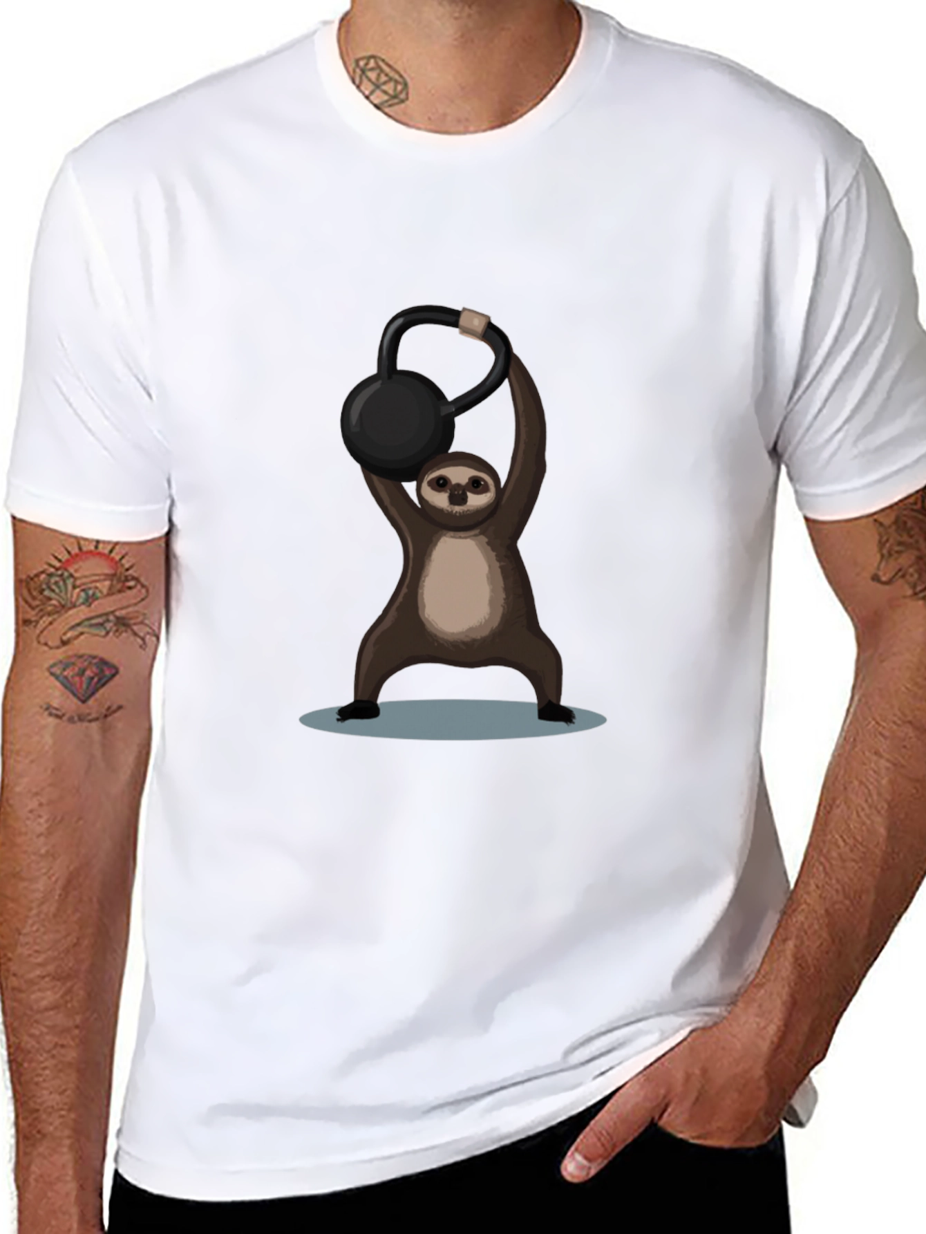 Black Funny Sloth Kettlebell Black T-Shirt view 8
