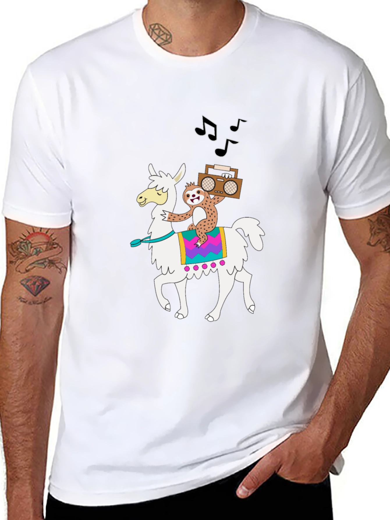 Black Llama & Sloth T-Shirt - Cute Cartoon Graphic Tee view 8