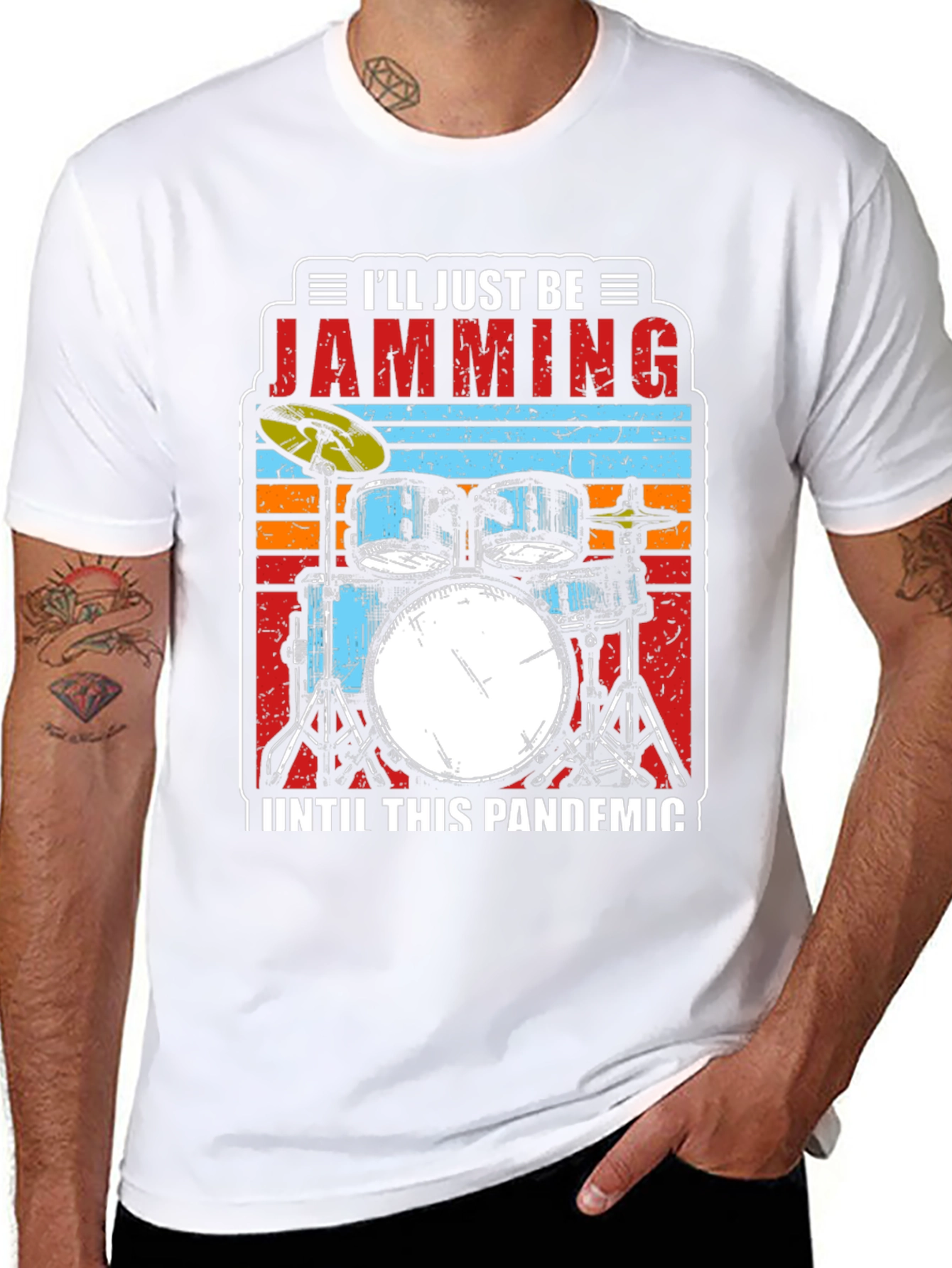 Black Jamming Pandemic T-Shirt - Musician Drummer Tee view 8