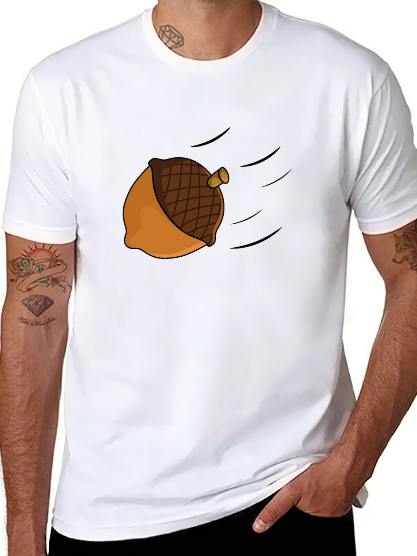 Black Acorn Cartoon Graphic Tee - Black Casual T-Shirt view 8