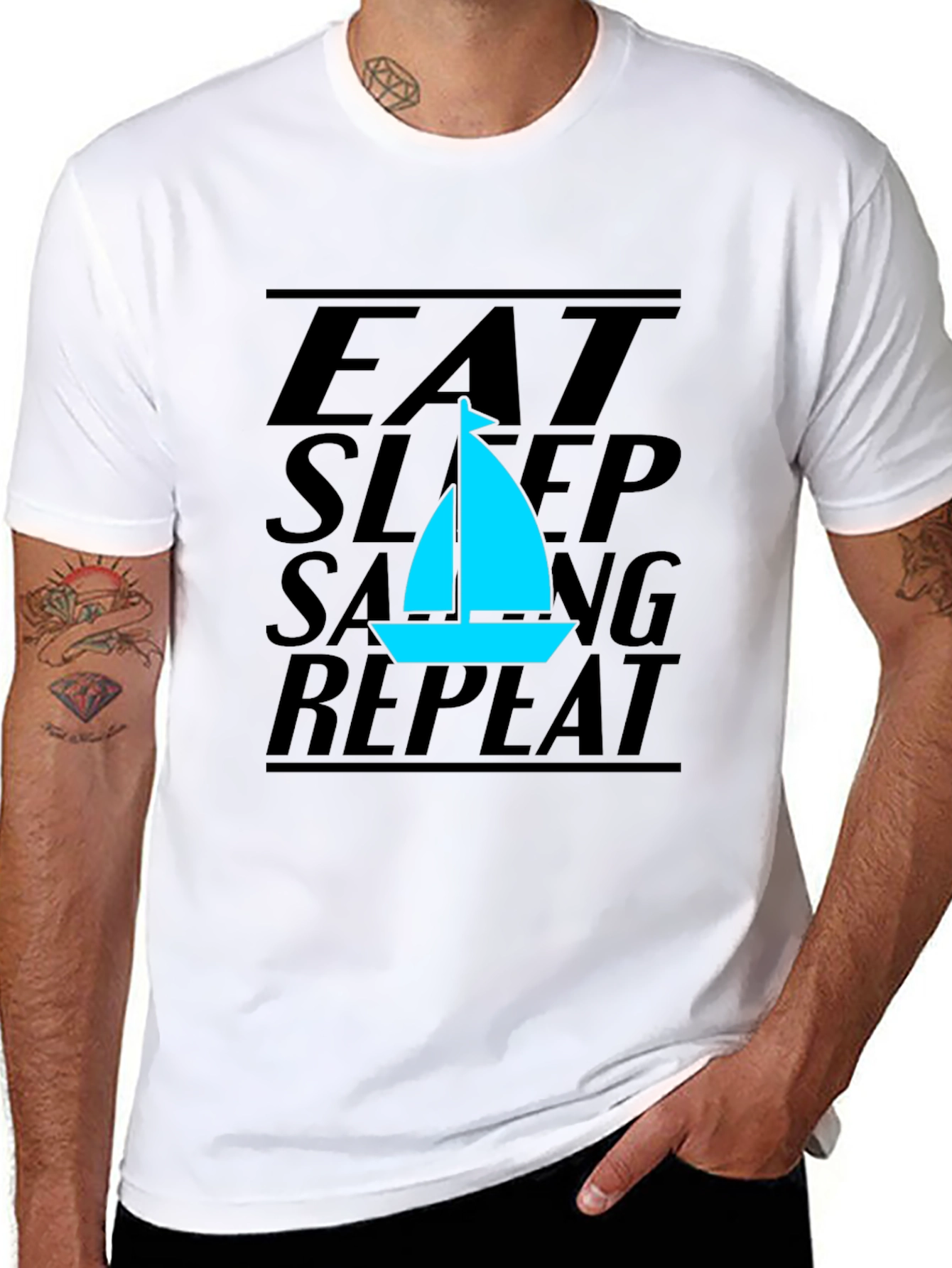 Black Eat Sleep Sailing Repeat Black T-Shirt view 8