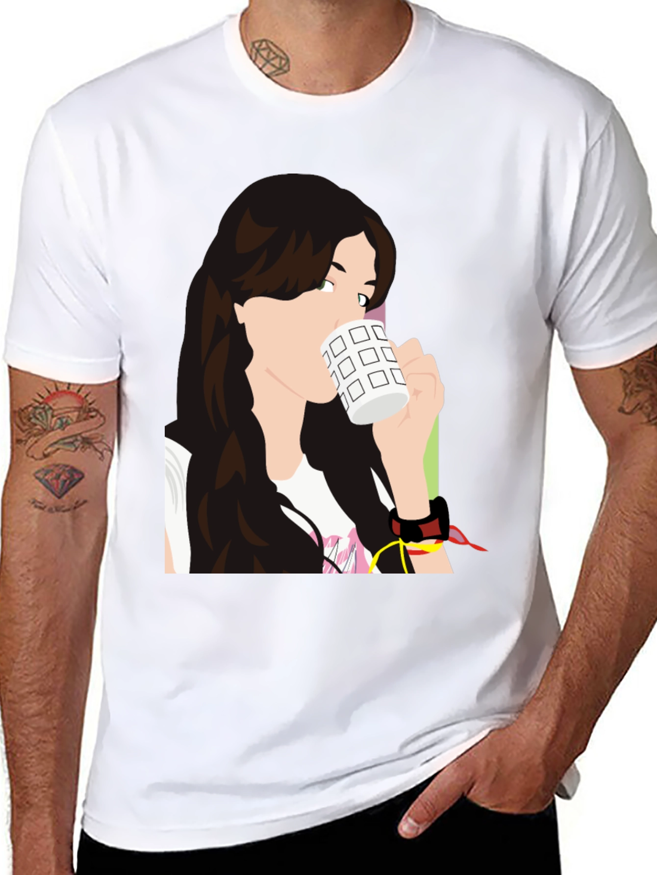 Black Stylish Woman Drinking Coffee Graphic T-Shirt view 8