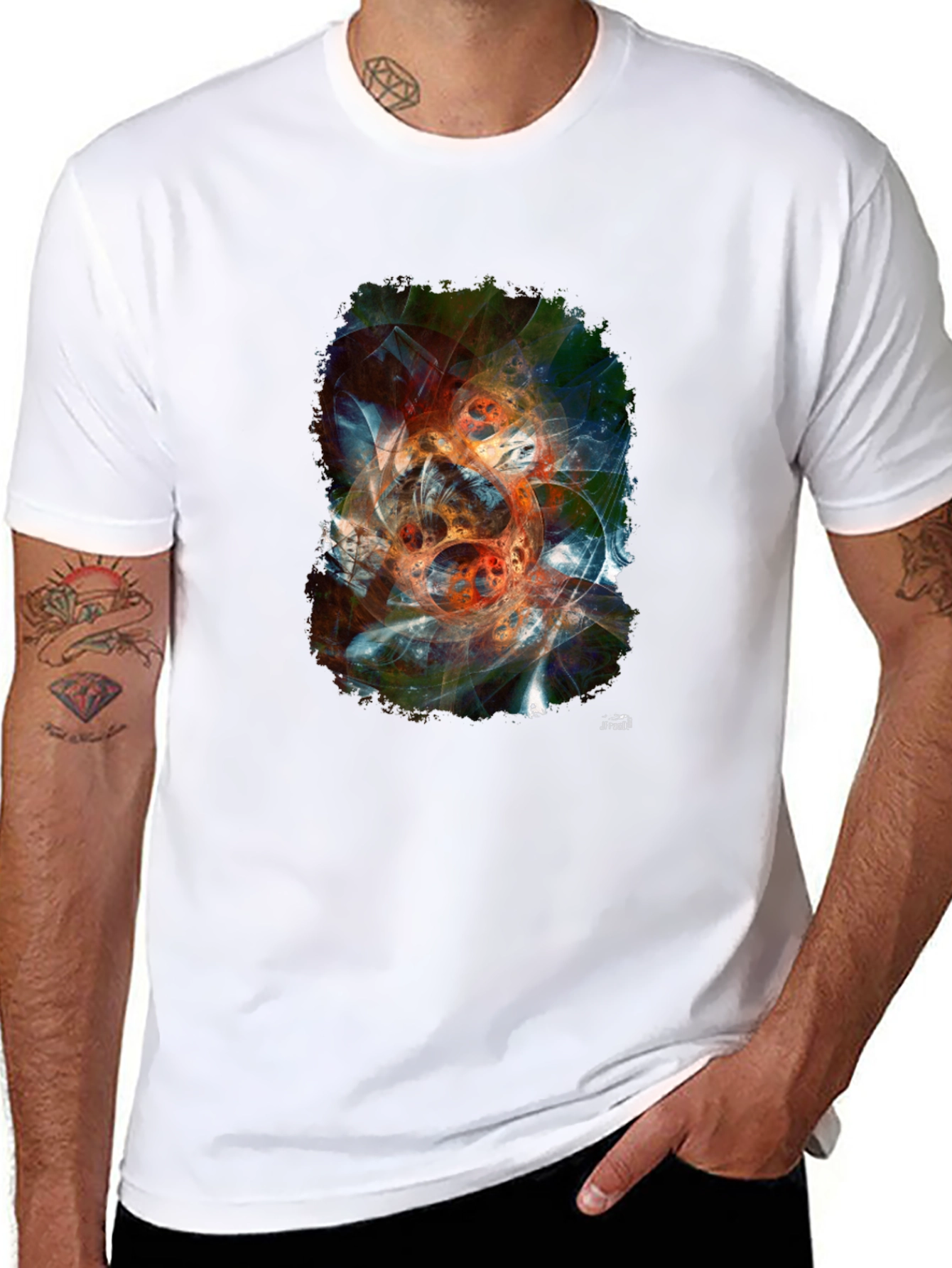 Abstract Fractal Graphic Print Black T-Shirt - 8