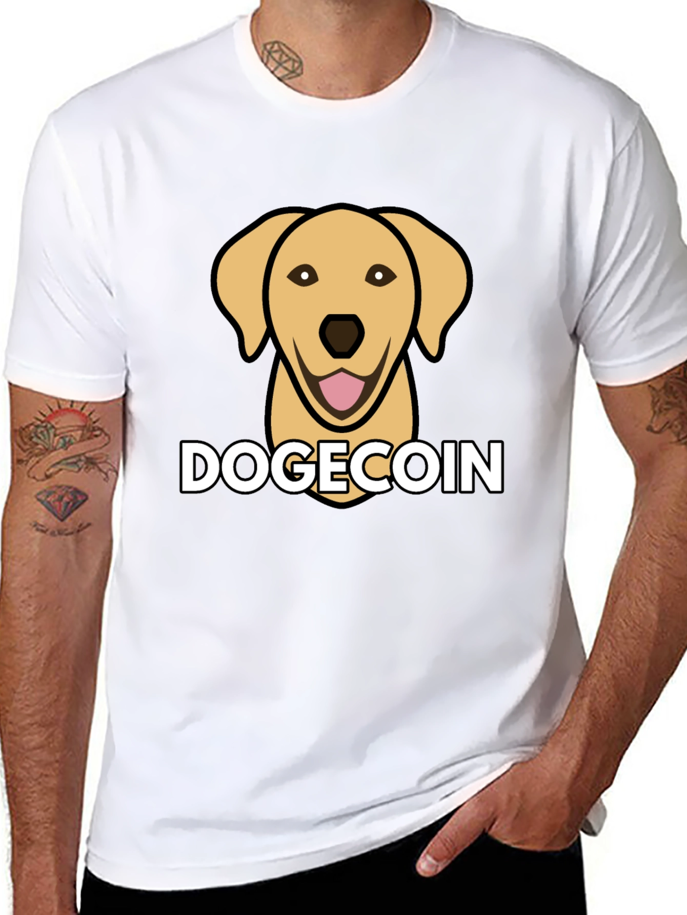 Black Dogecoin Dog Head Black T-Shirt view 8