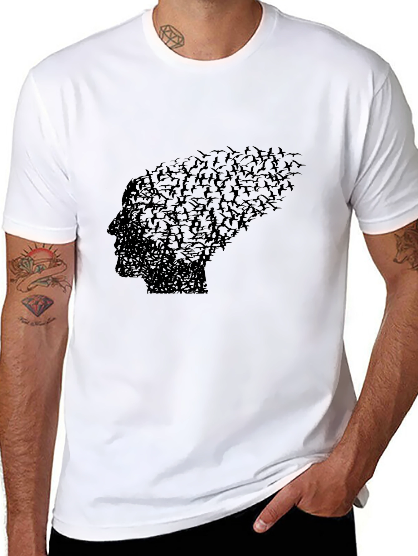 Black Bird Silhouette Head Black Graphic Tee view 8