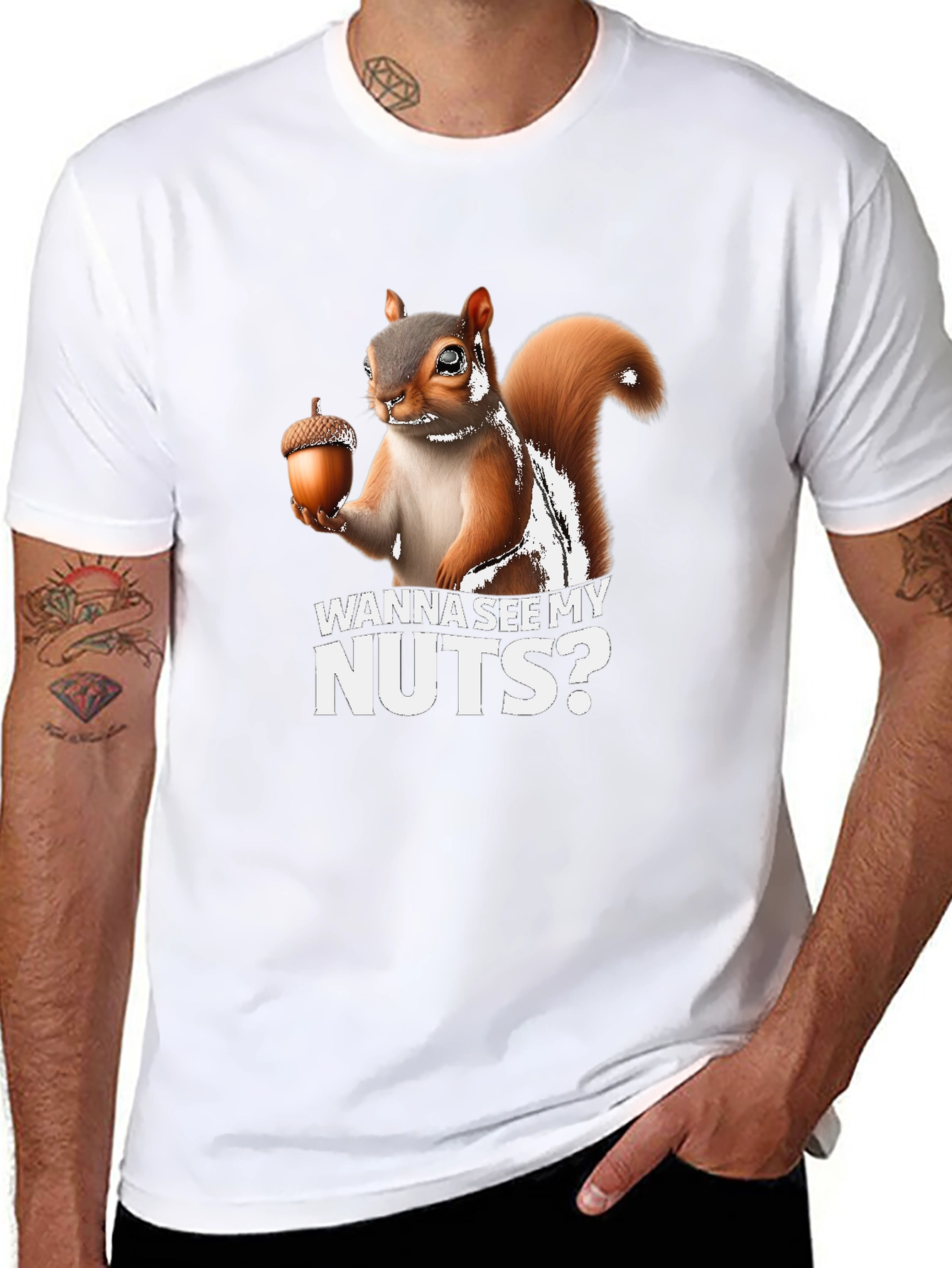 Black Funny Squirrel Wanna See My Nuts T-Shirt view 8
