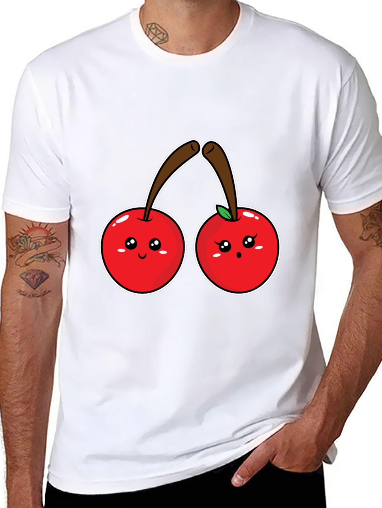 Black Cute Cherry Graphic Black Tee Shirt view 8