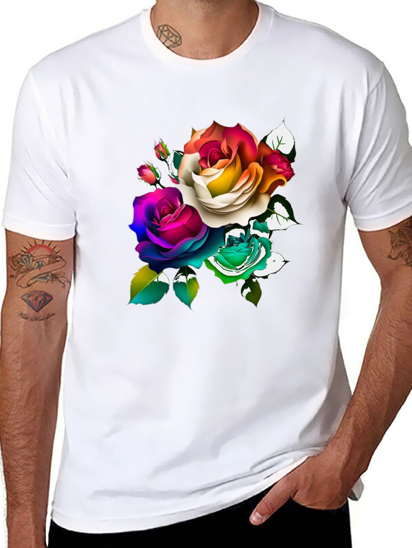 Black Floral Graphic Black T-Shirt view 8