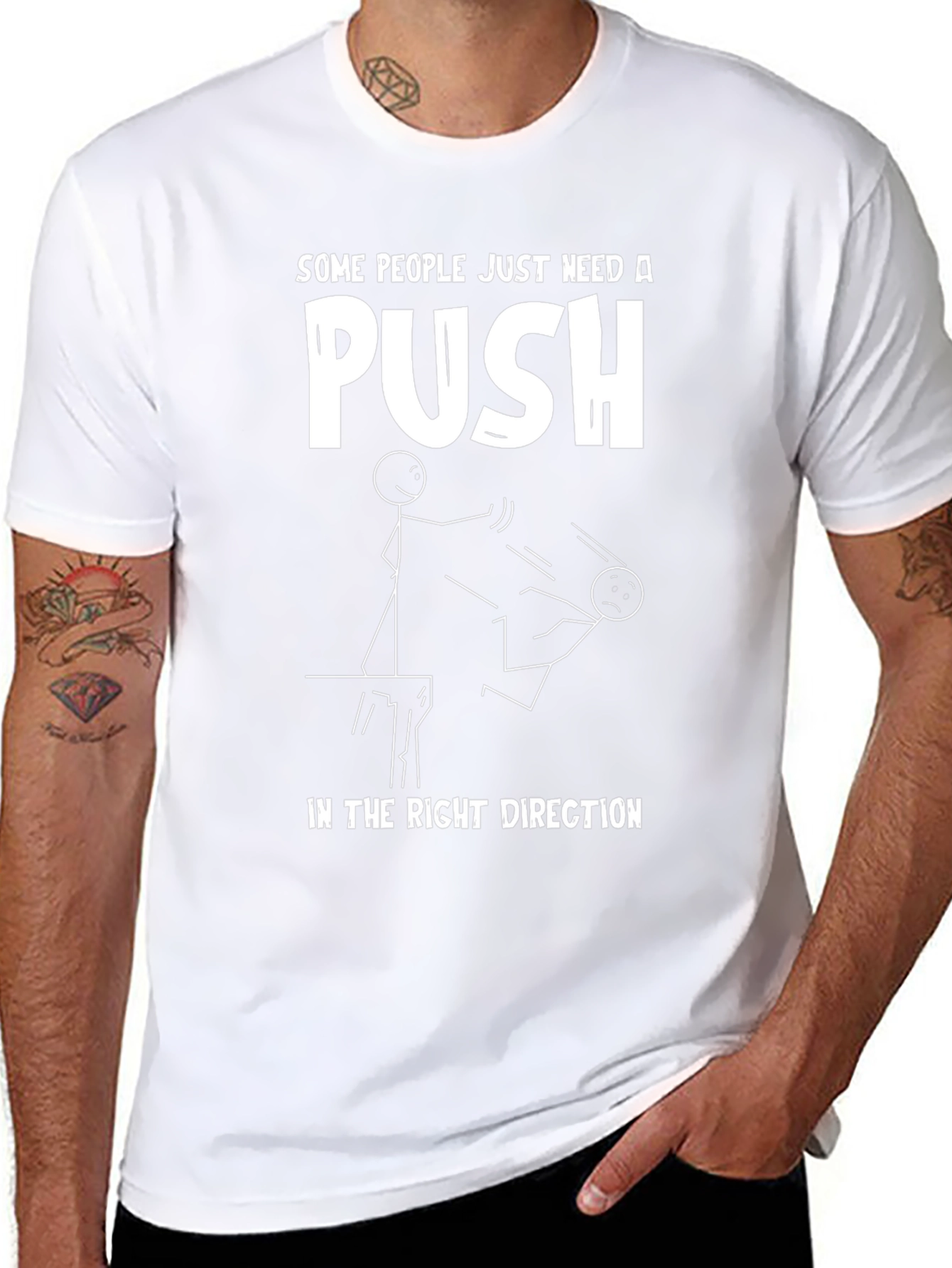 Black Funny 'Push' Graphic Tee - Black Cotton view 8
